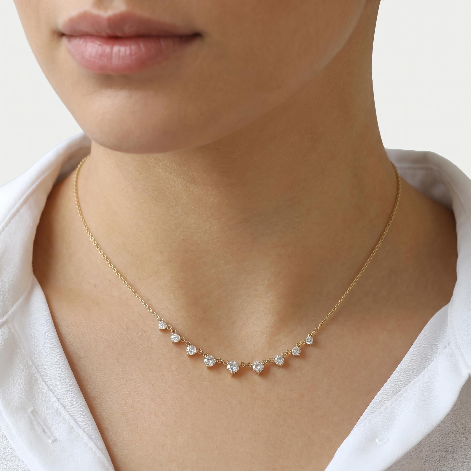 Classic Round Diamond Station Necklace on model
