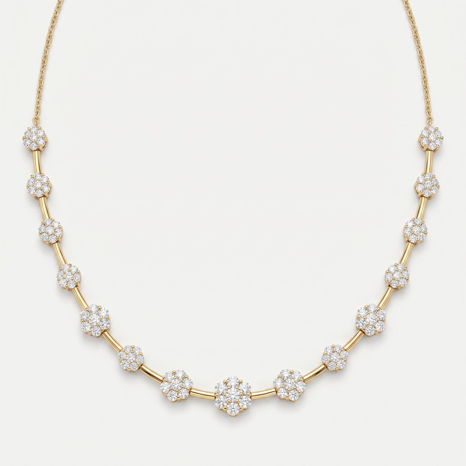 Round Diamond Daisy Bar Link Necklace