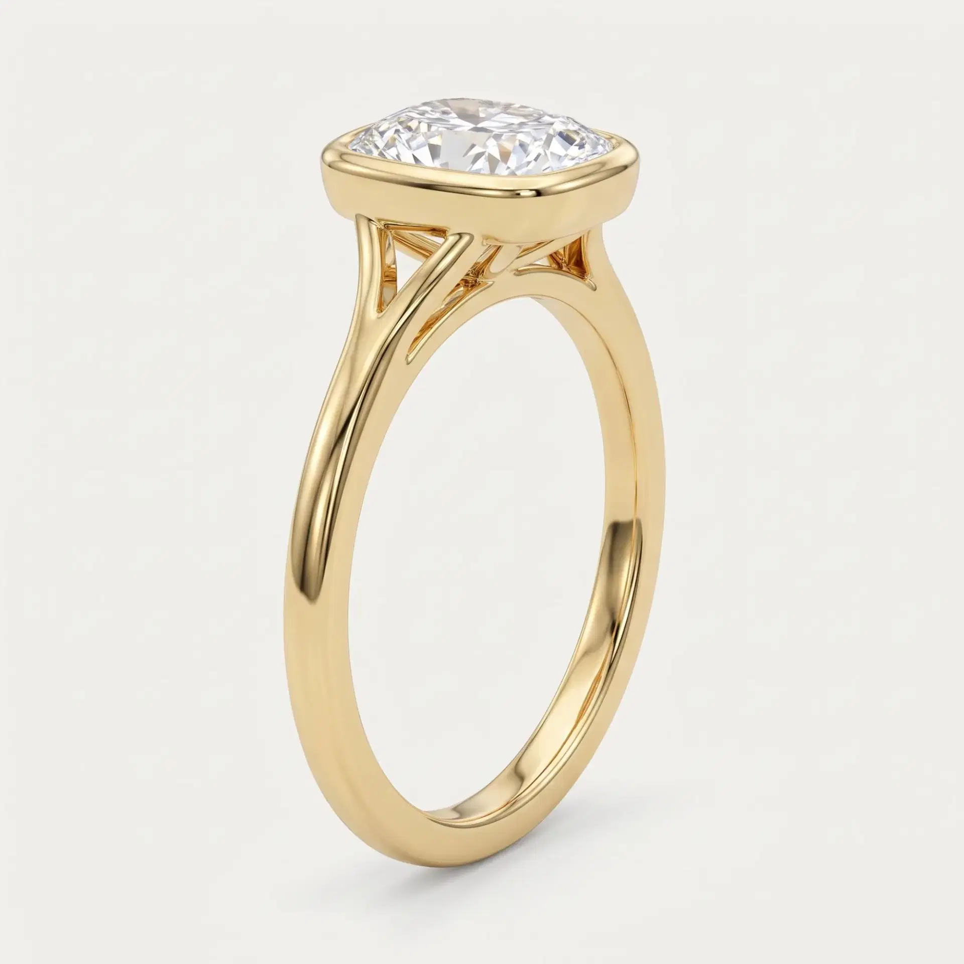 Elongated Cushion Diamond Bezel Solitaire Ring on model
