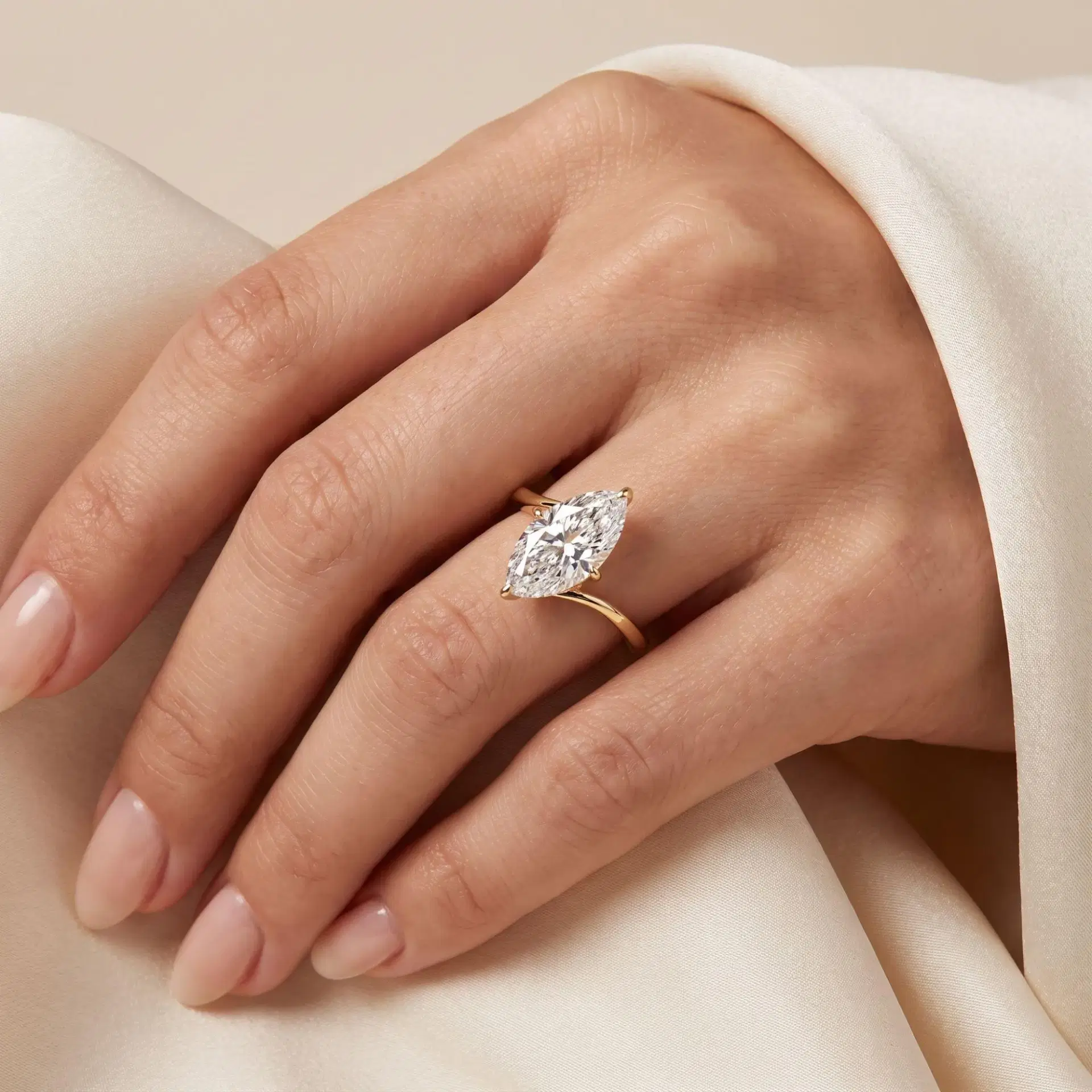Marquise Diamond Bypass Solitaire Ring on model