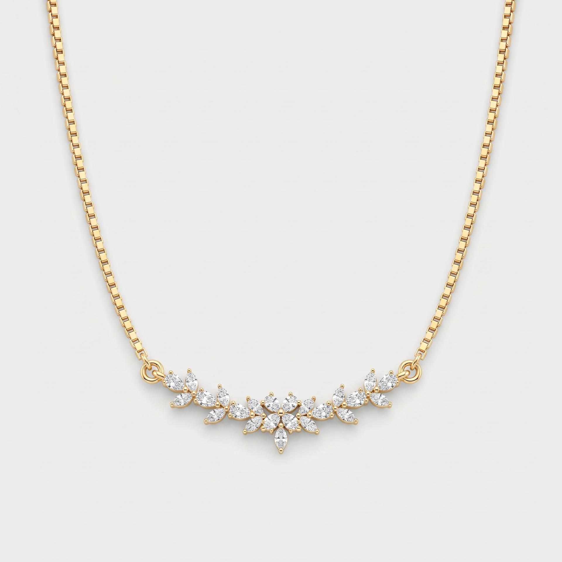 Marquise Diamond Petite Floral Bar Necklace