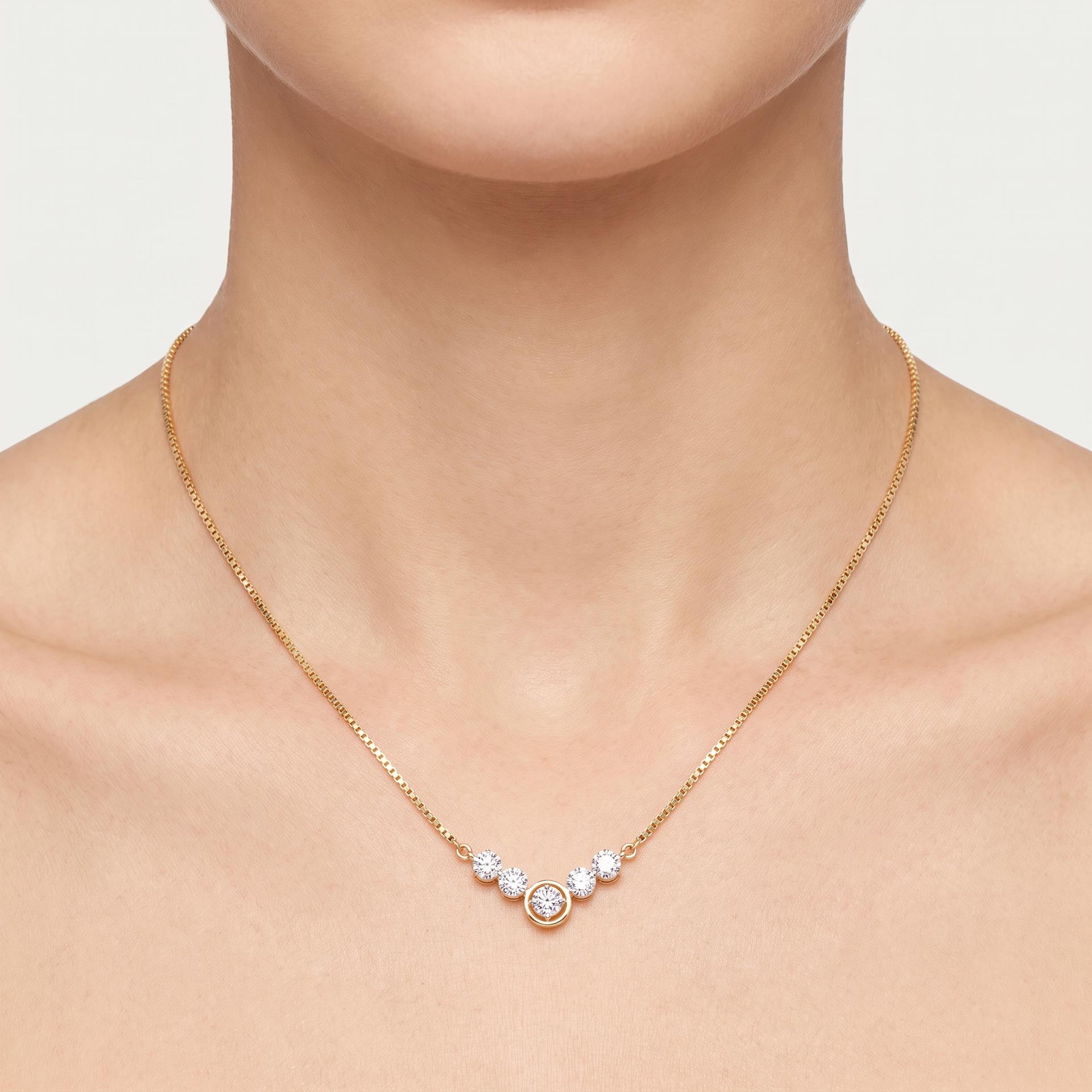Graduated Round Diamond Bar Link Necklace on model