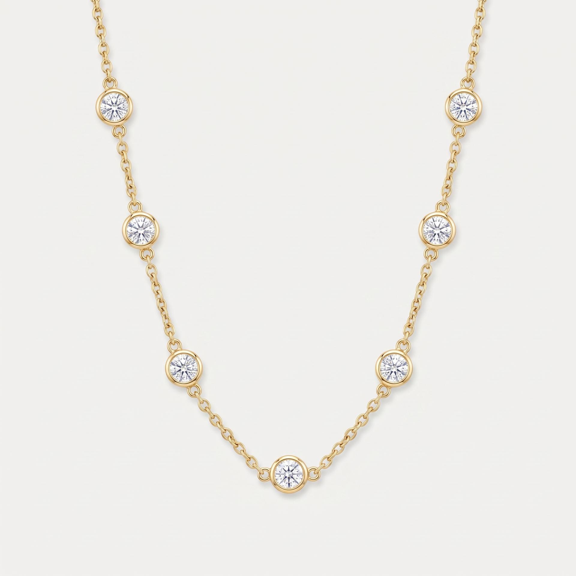 Round Diamond Bezel Station Necklace