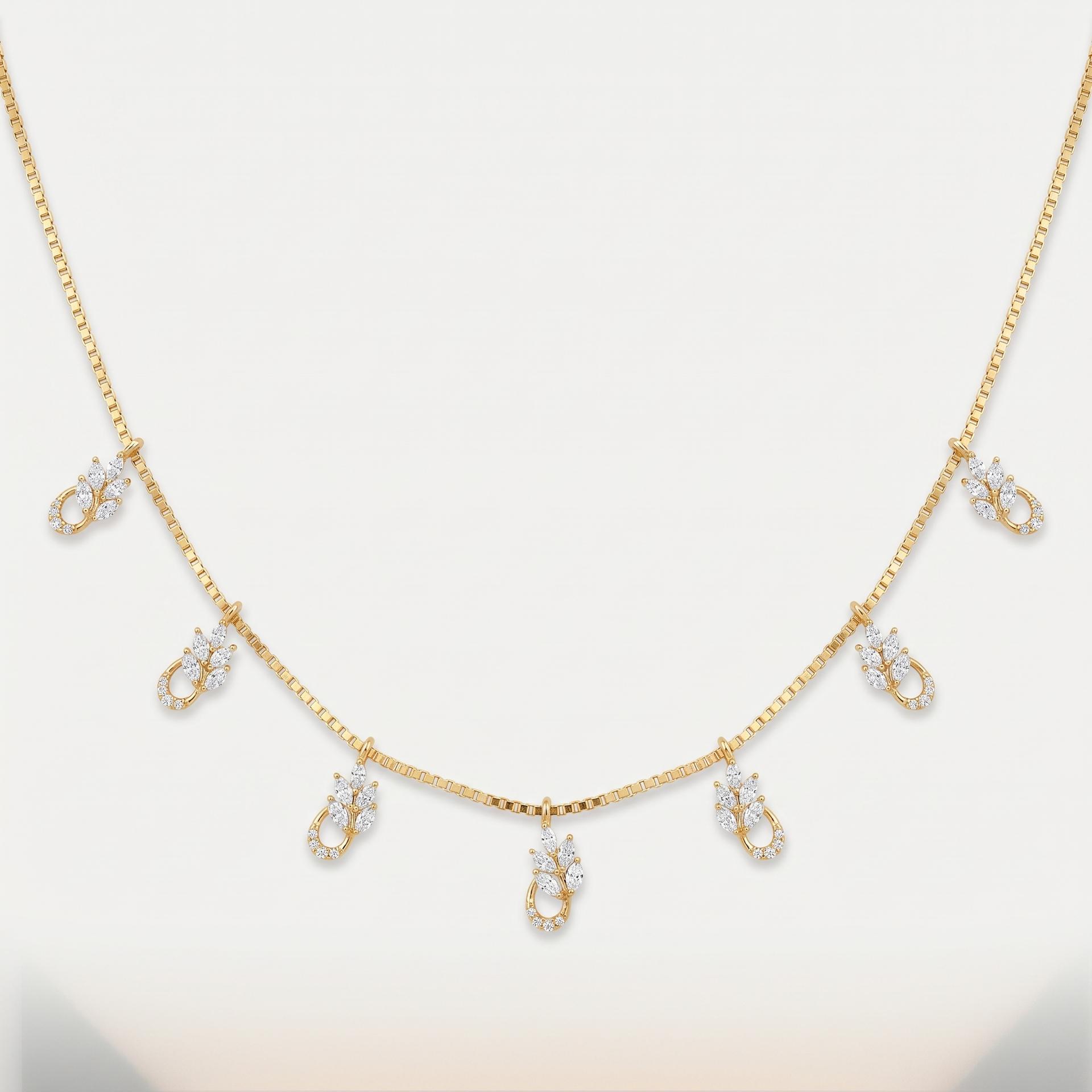 Marquise Leaf & Pavé Circle Station Necklace