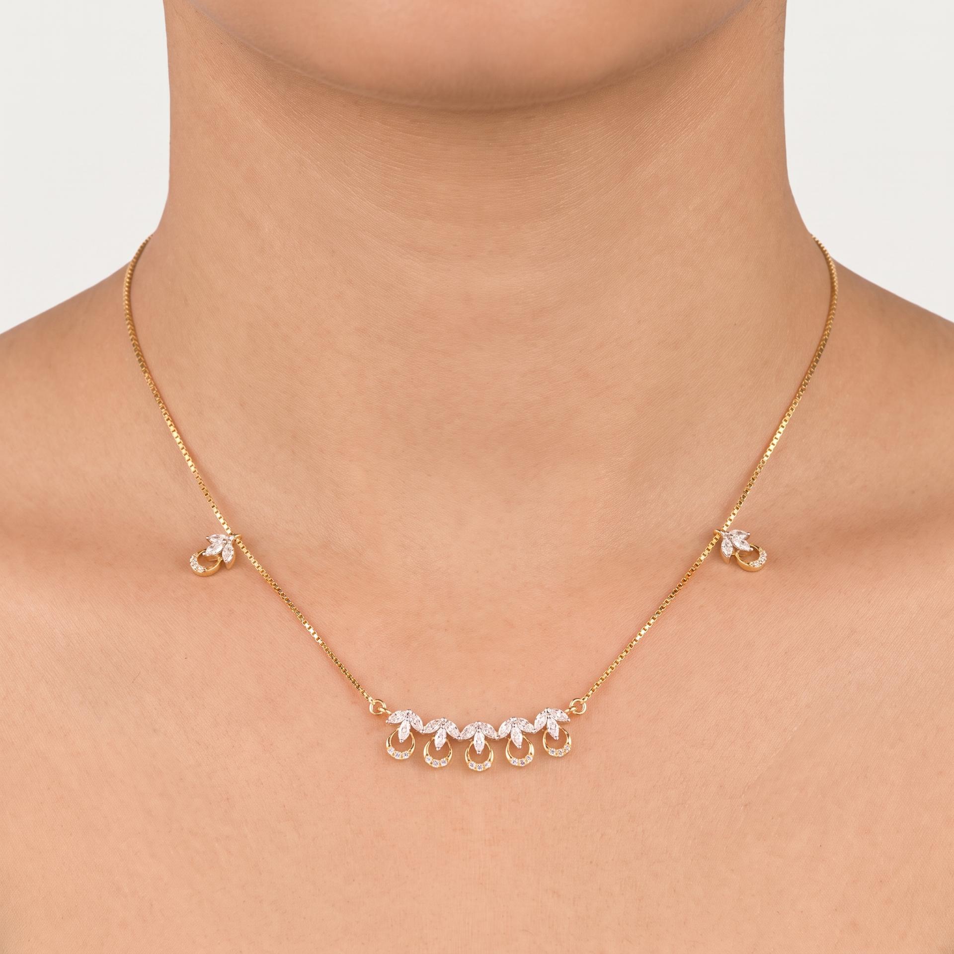 Marquise Diamond Fringe Bar Necklace on model