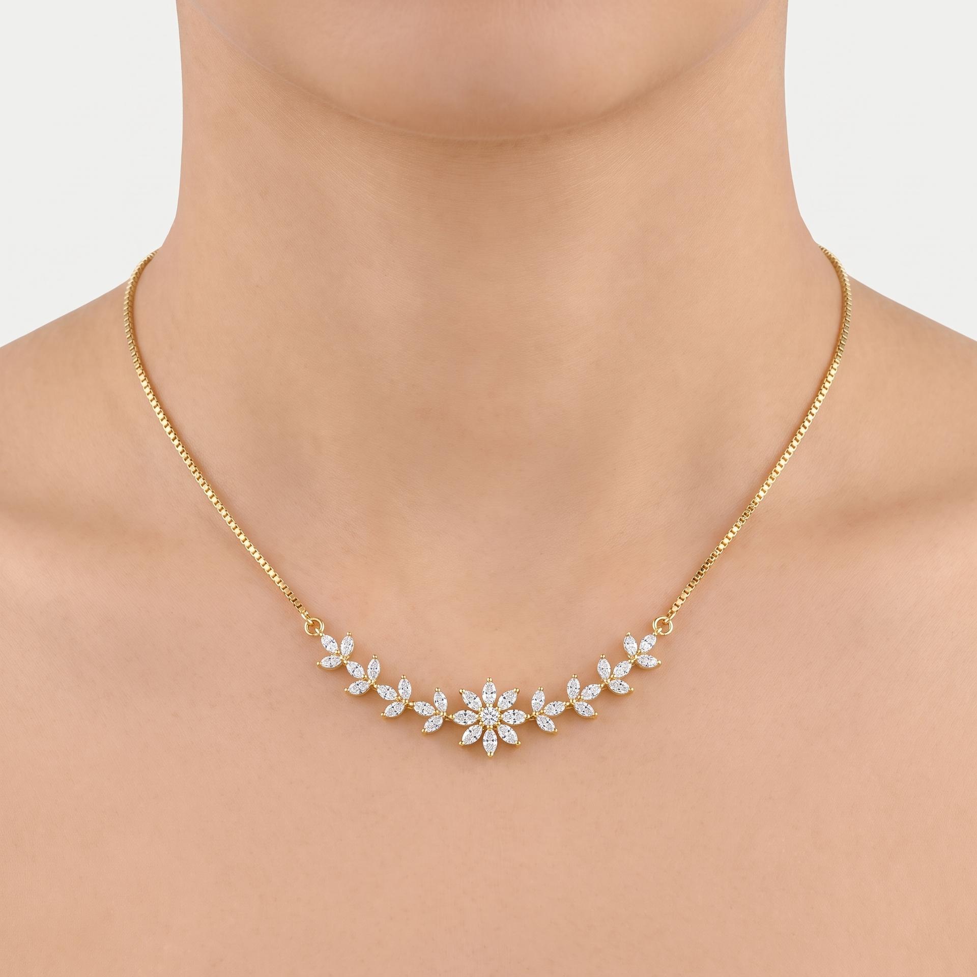 Marquise Diamond Triple Blossom Necklace on model