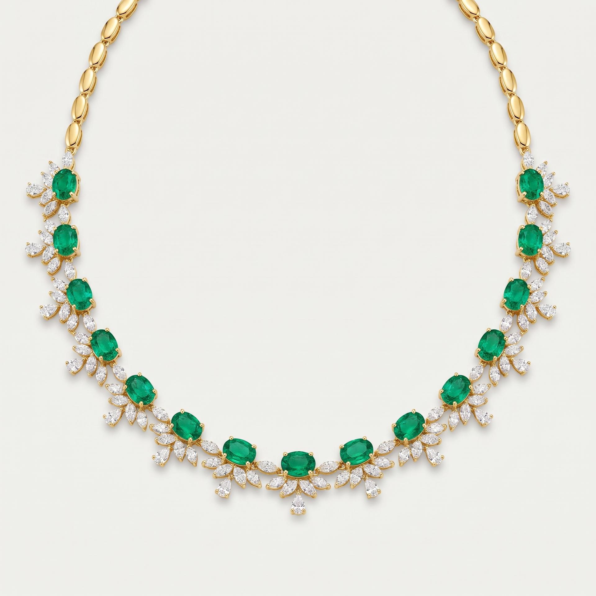 Emerald & Marquise Diamond Floral Vine Necklace