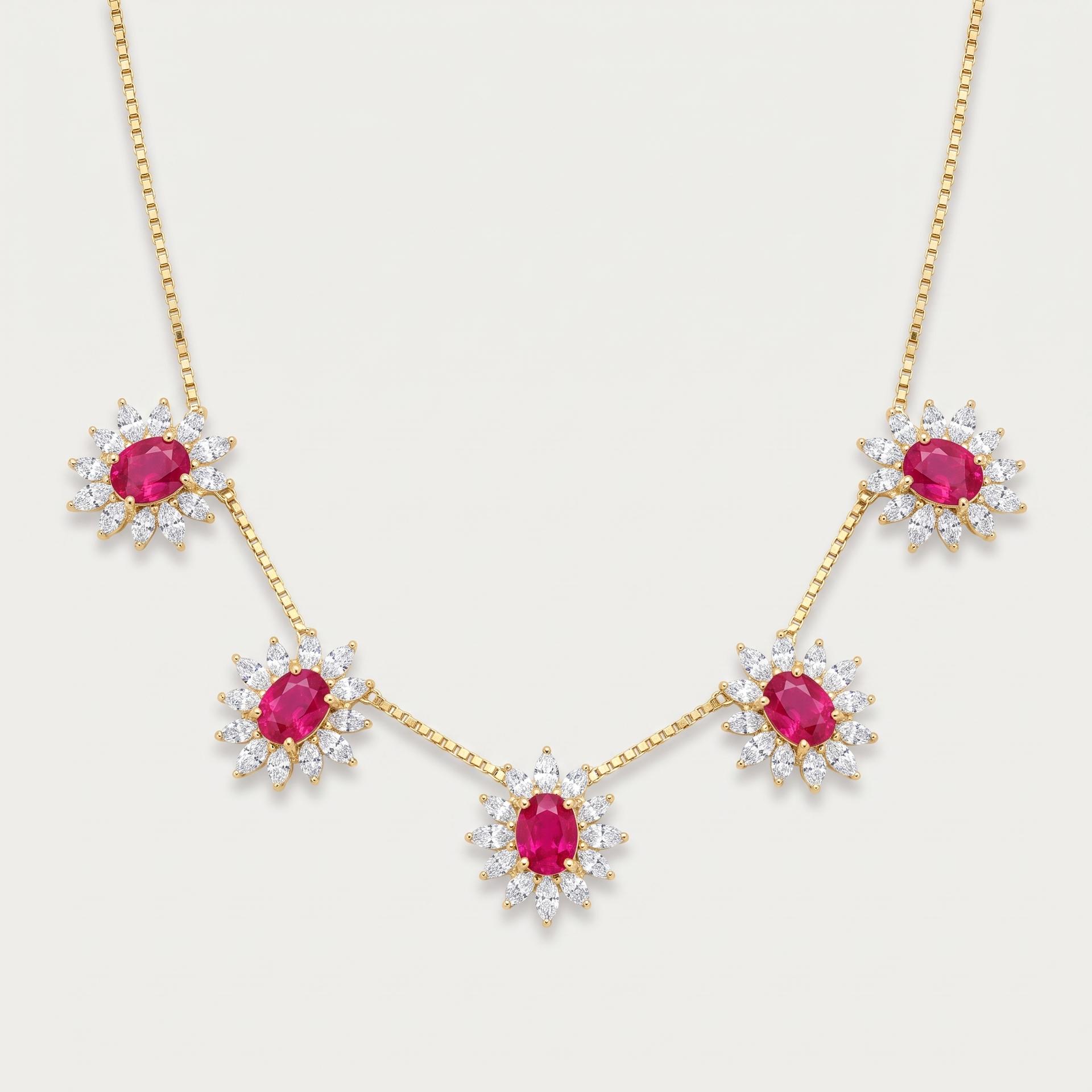 Ruby & Marquise Diamond Daisy Station Necklace