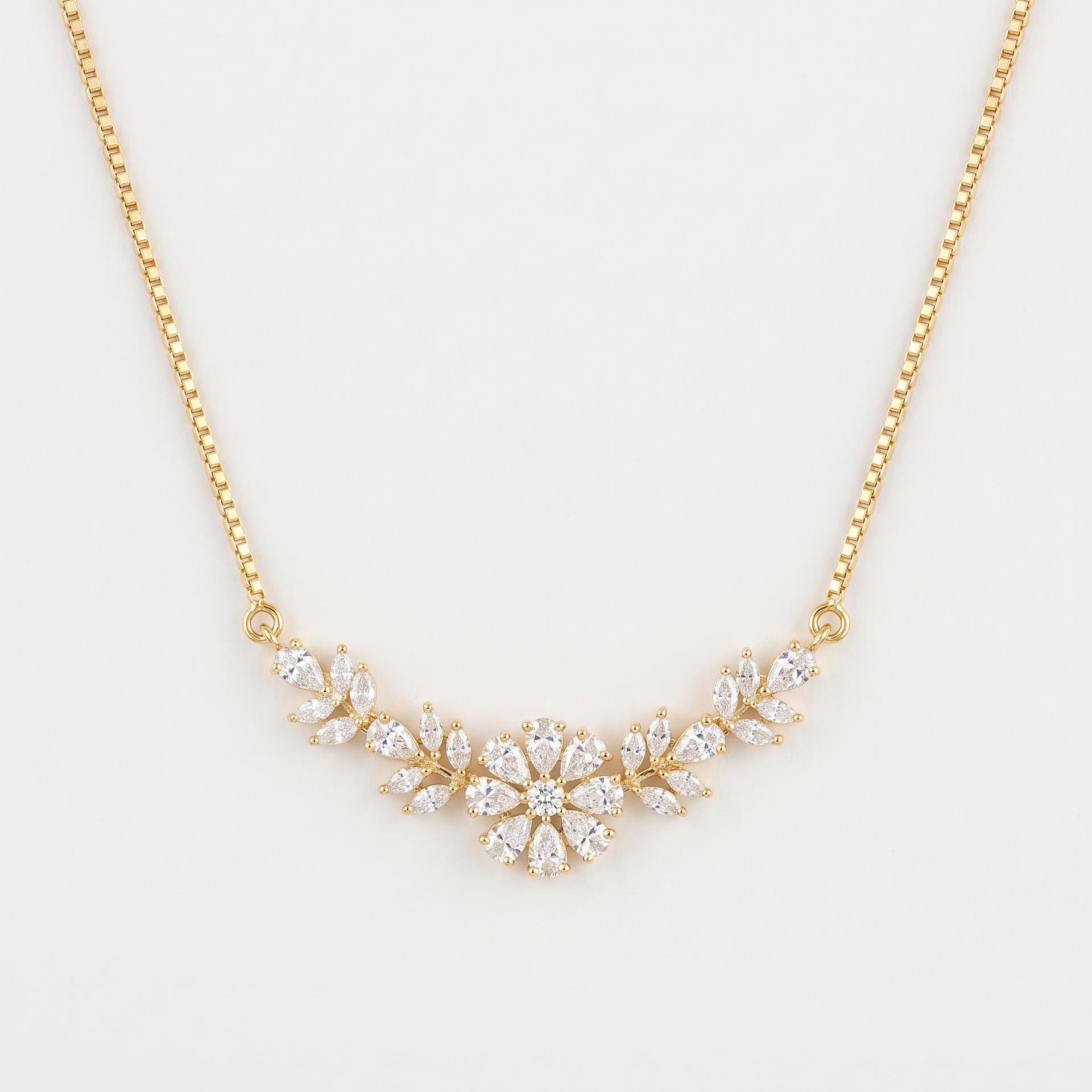 Marquise Diamond Floral Spray Bar Necklace