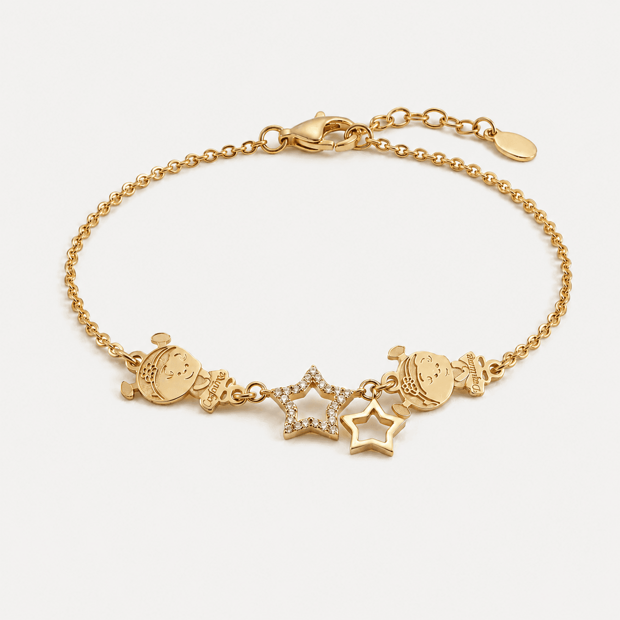 Little Stars — Engraved Cherub Face & Pavé Star Charm Bracelet 1