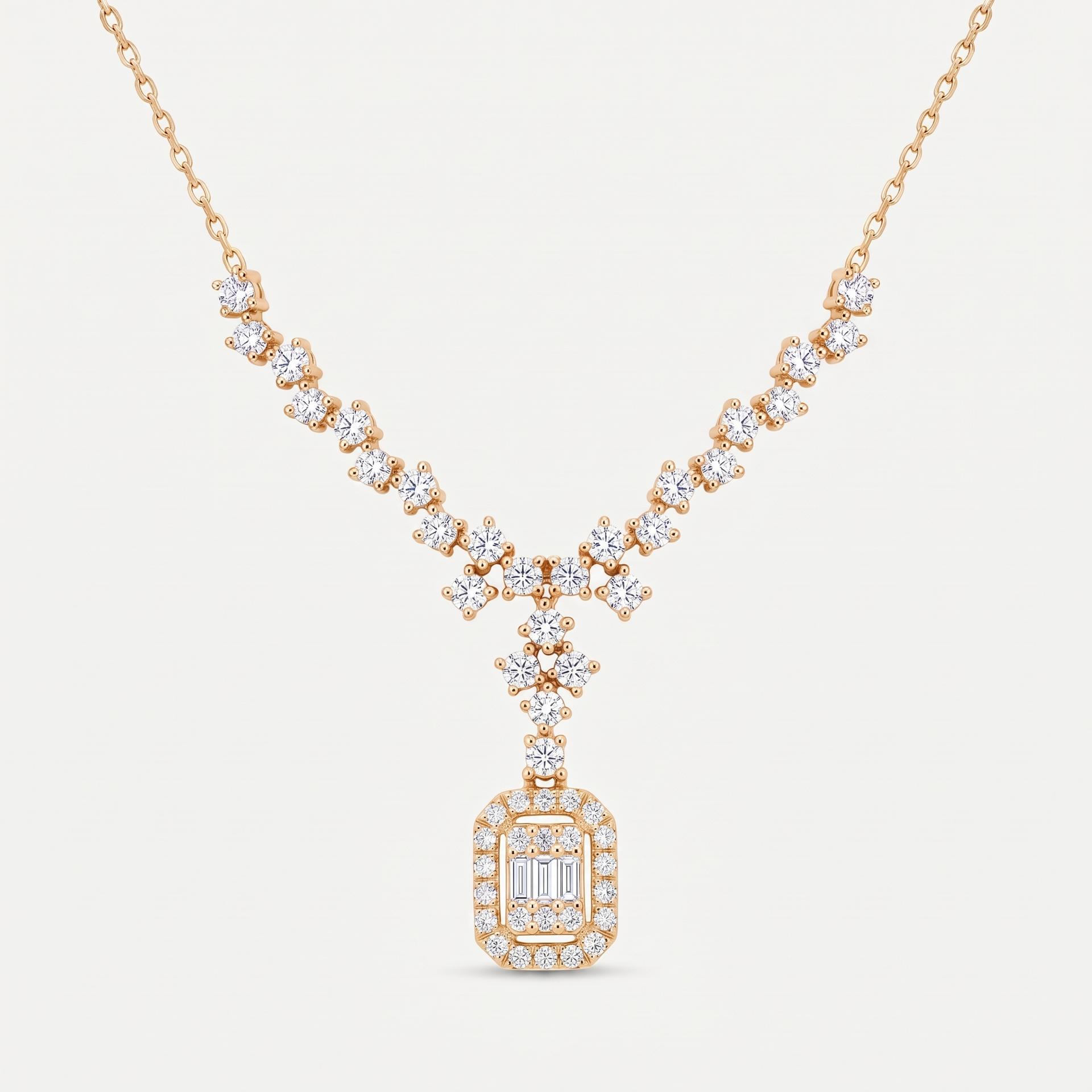 Graduated Diamond Arc & Halo Drop Necklace