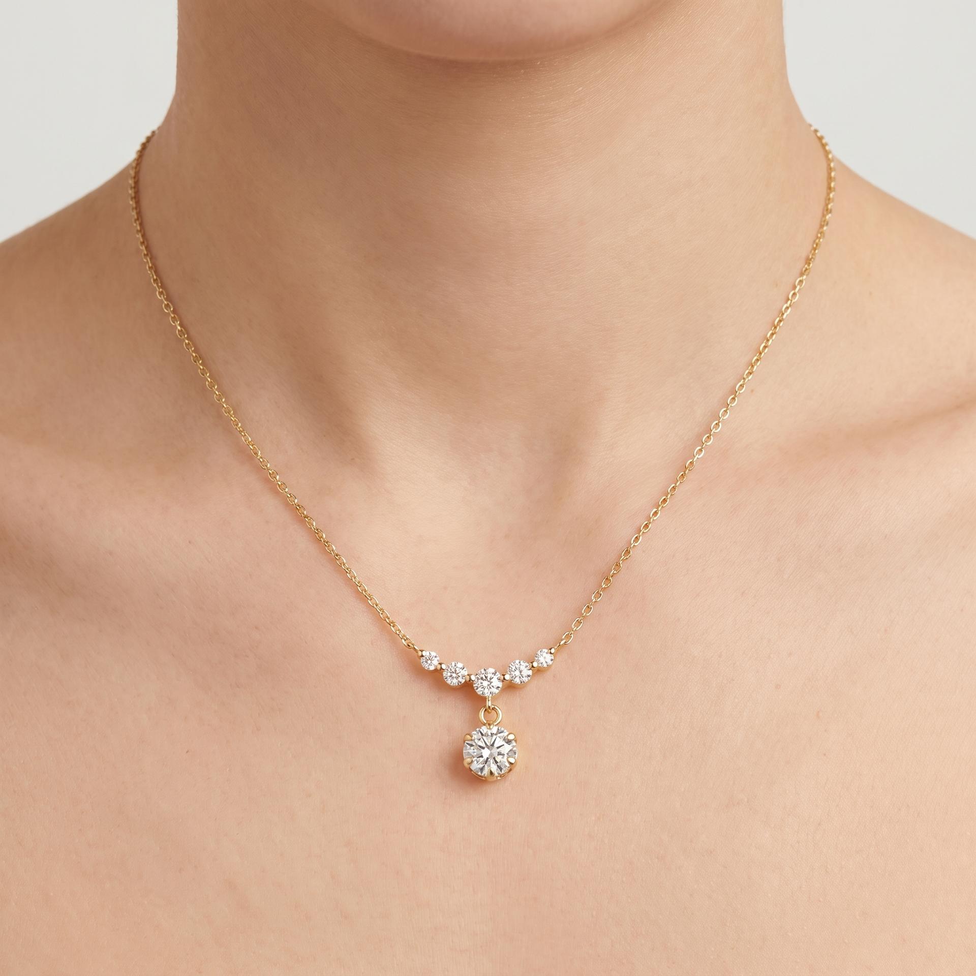 Graduated Diamond Station Drop Necklace on model