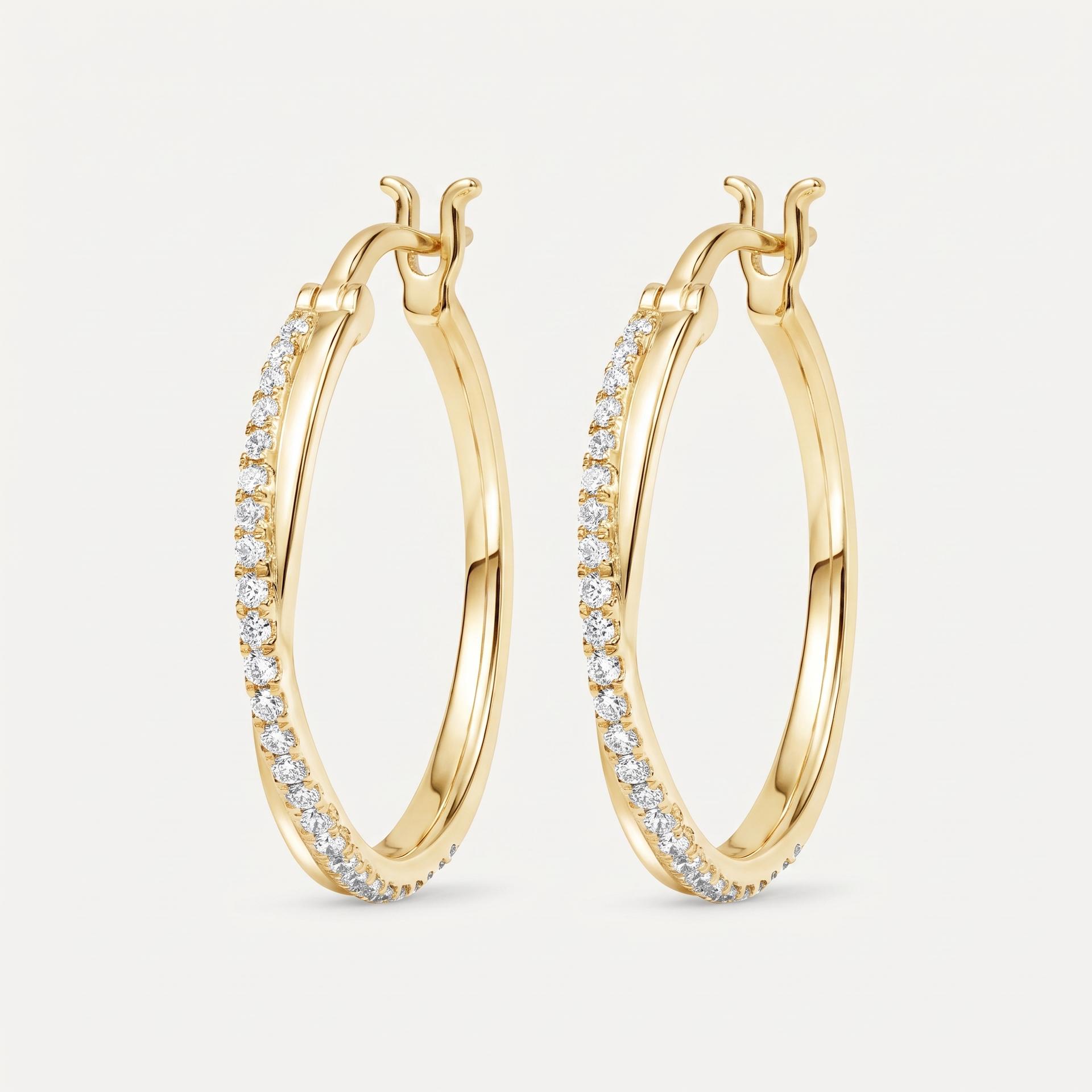 Round Diamond Pavé French Wire Hoop Earrings