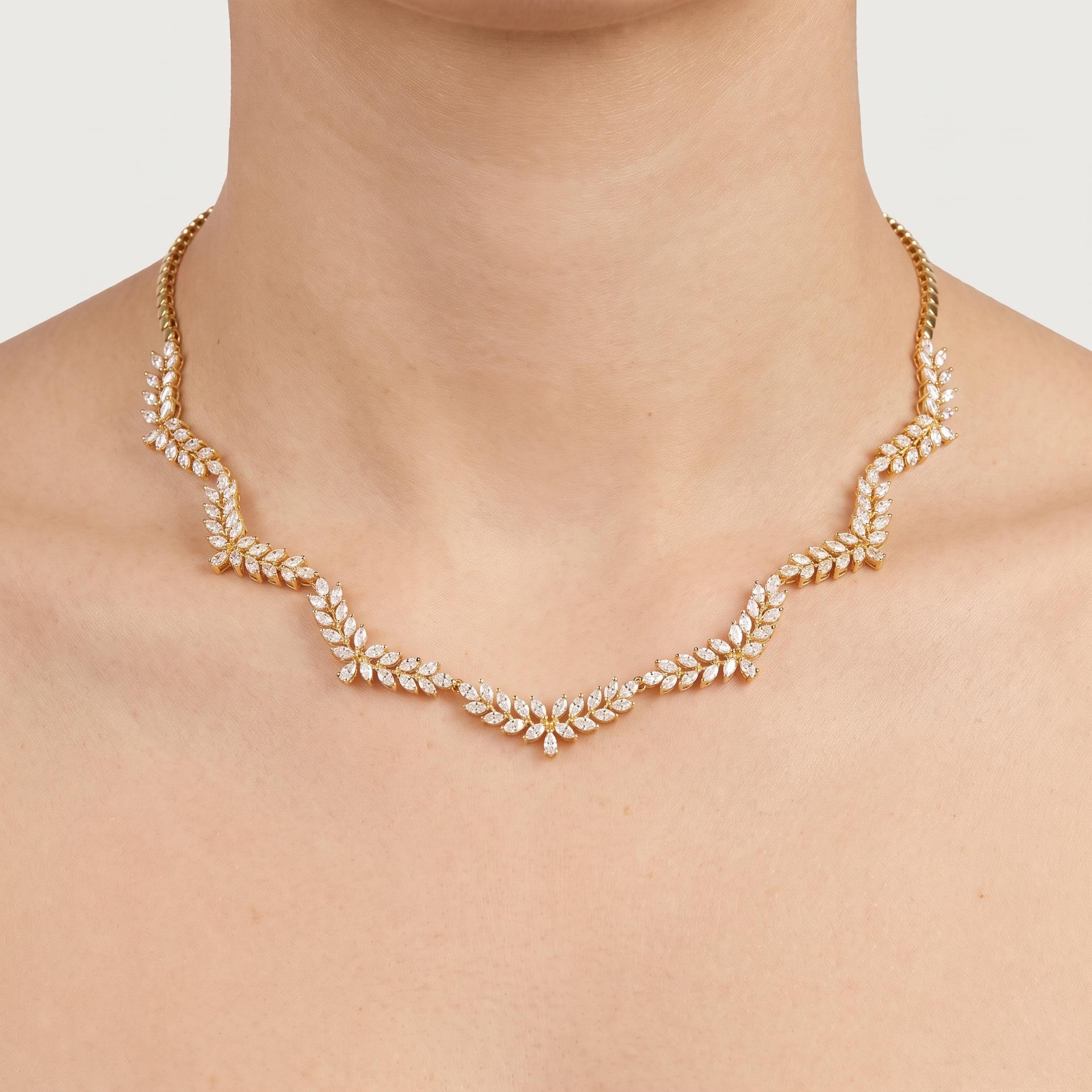 Marquise Diamond Laurel Leaf Necklace on model