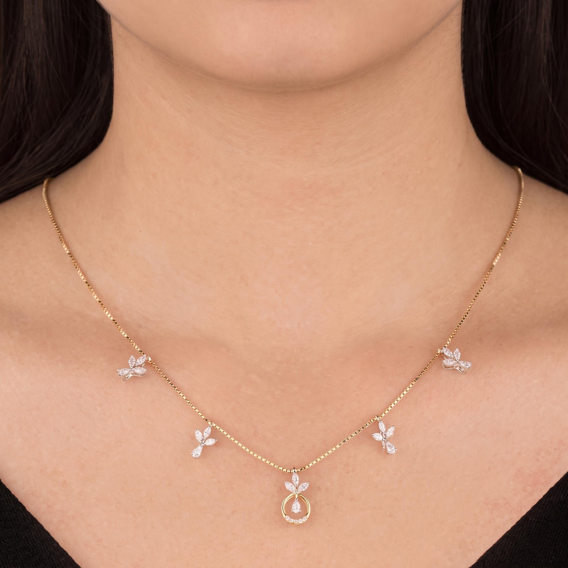 Marquise Diamond Leaf Station with Pear Drop Necklace on model