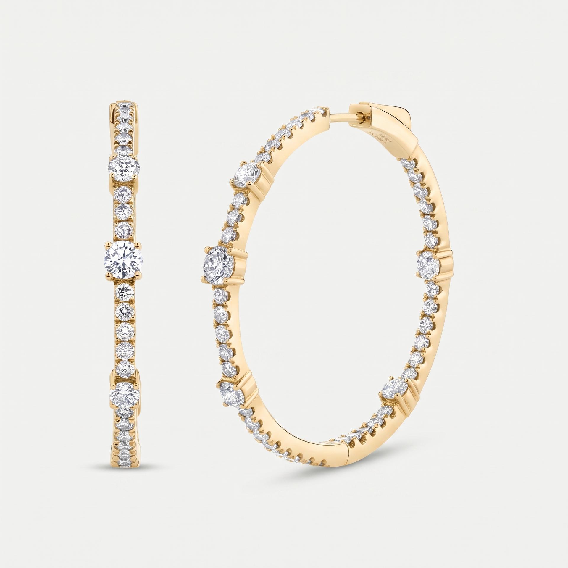Round Diamond Station Pavé Inside-Out Hoop Earrings