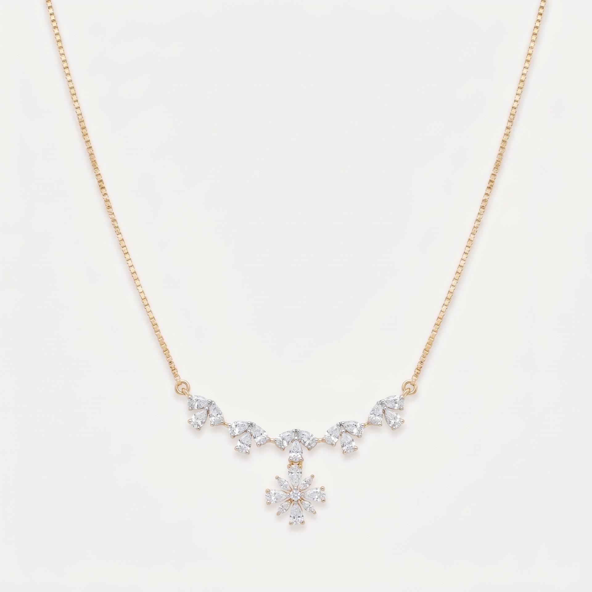 Pear Diamond Arc & Floral Drop Necklace