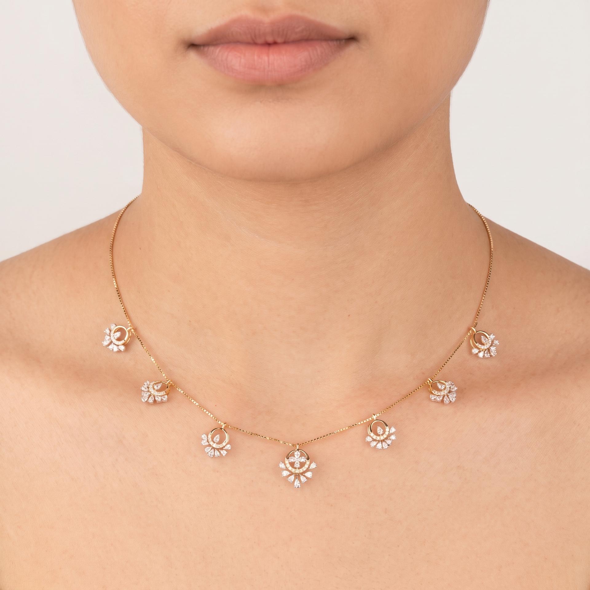 Marquise Diamond Fan Charm Station Necklace on model