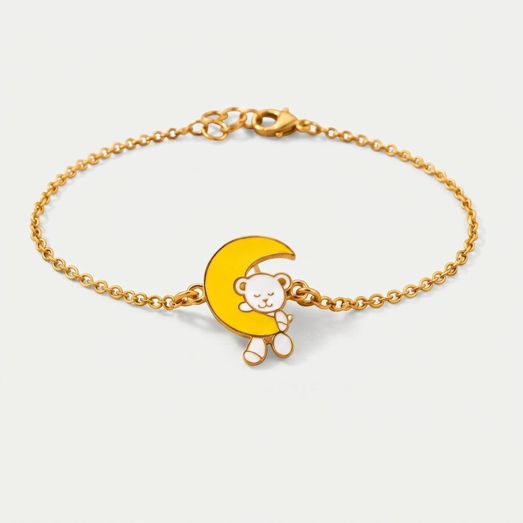 Sleepy Bear — Enamel Moon & Bear Charm Chain Bracelet 1
