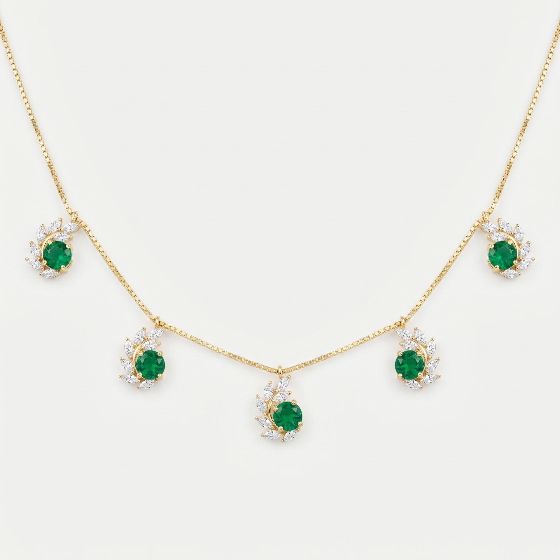 Emerald & Marquise Diamond Whirl Station Necklace