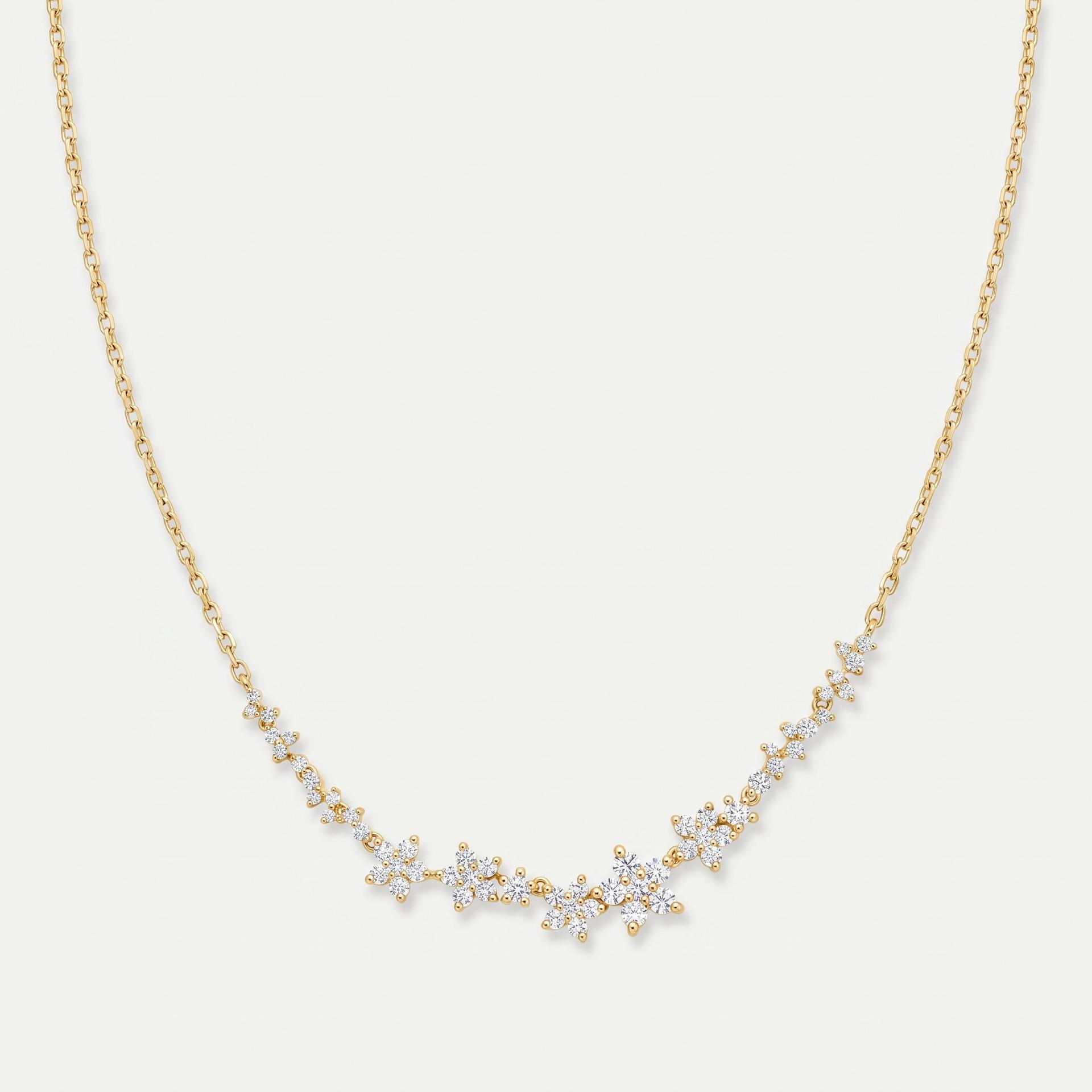 Round Diamond Scattered Floral Cluster Necklace