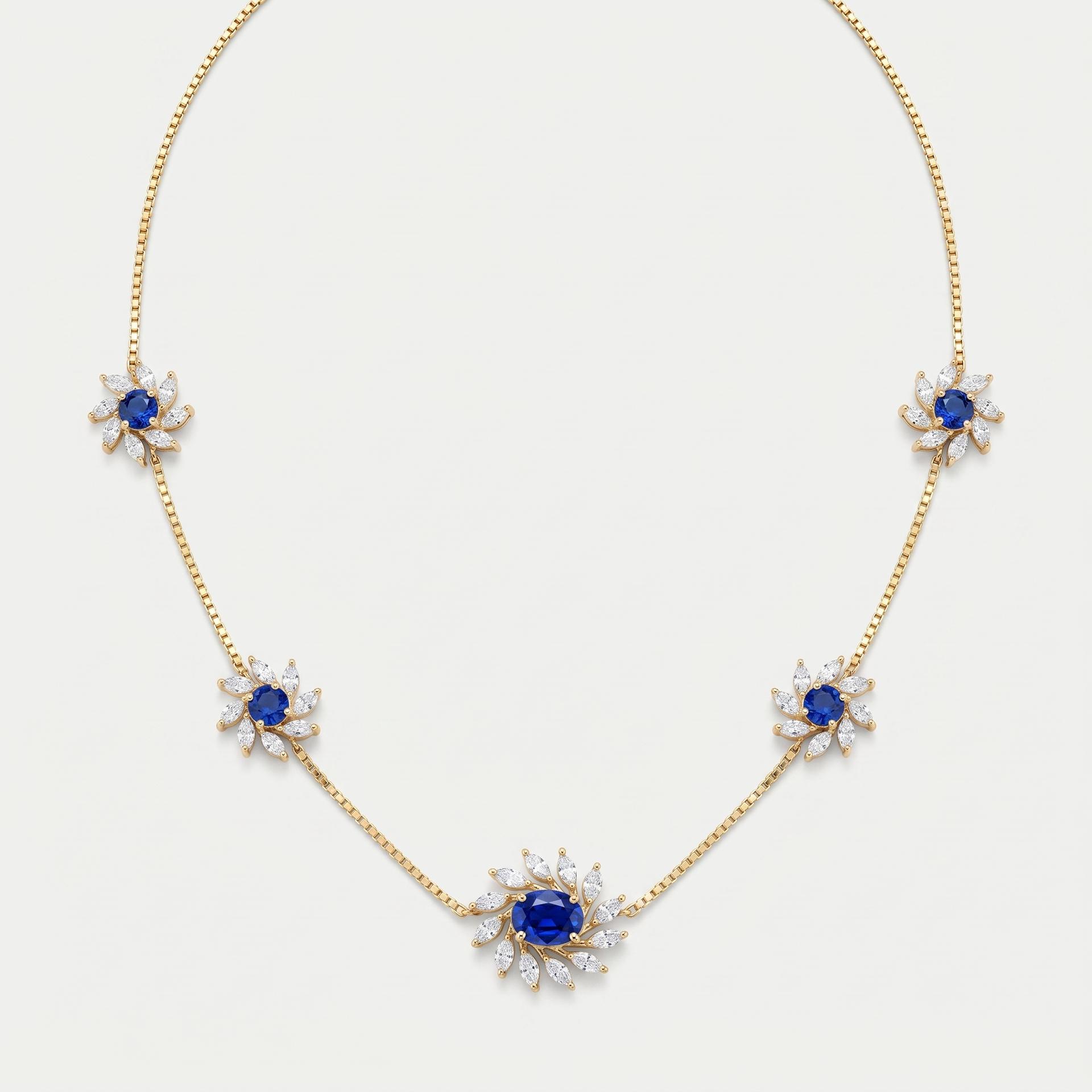 Sapphire & Diamond Floral Station Necklace