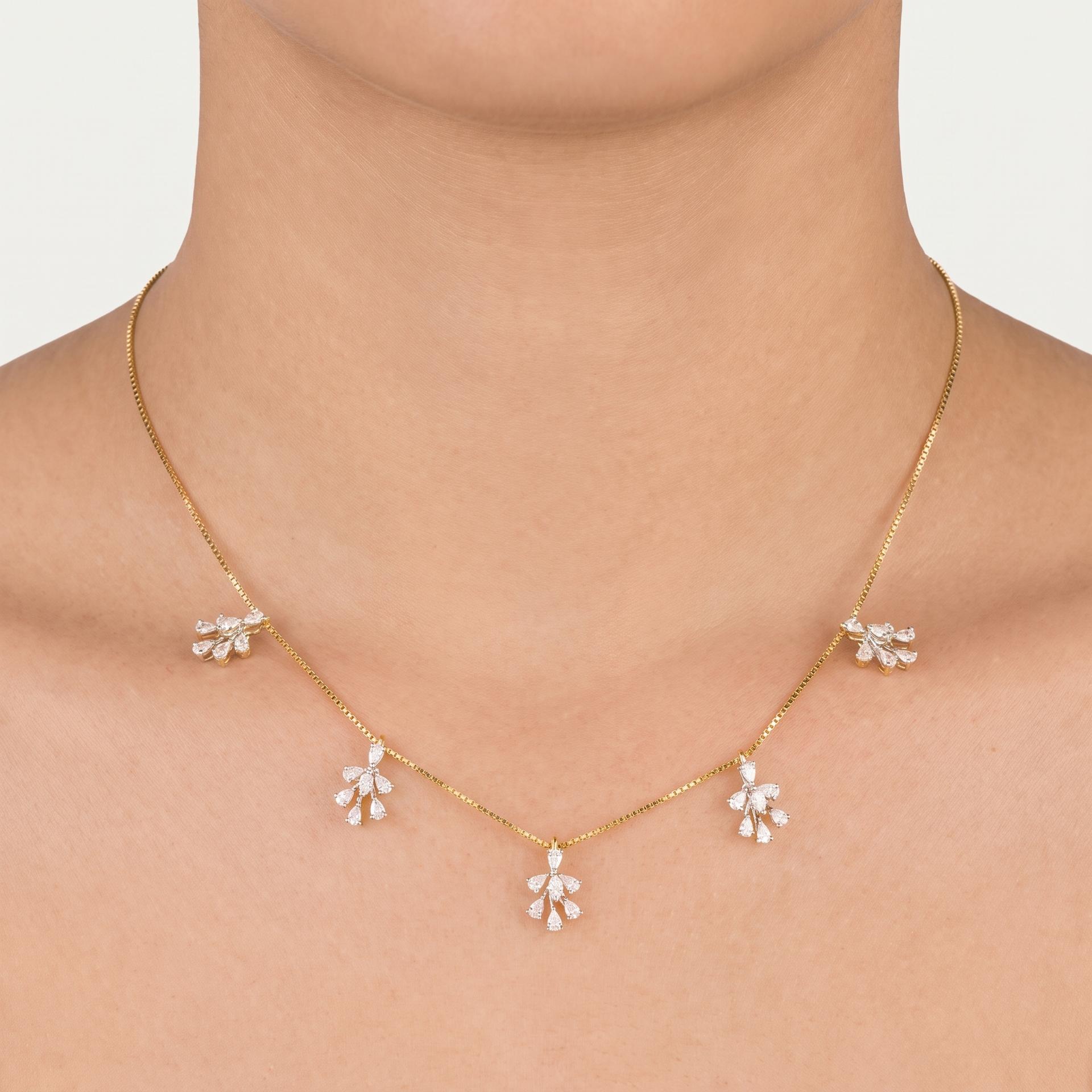 Marquise Diamond Spray Station Necklace on model
