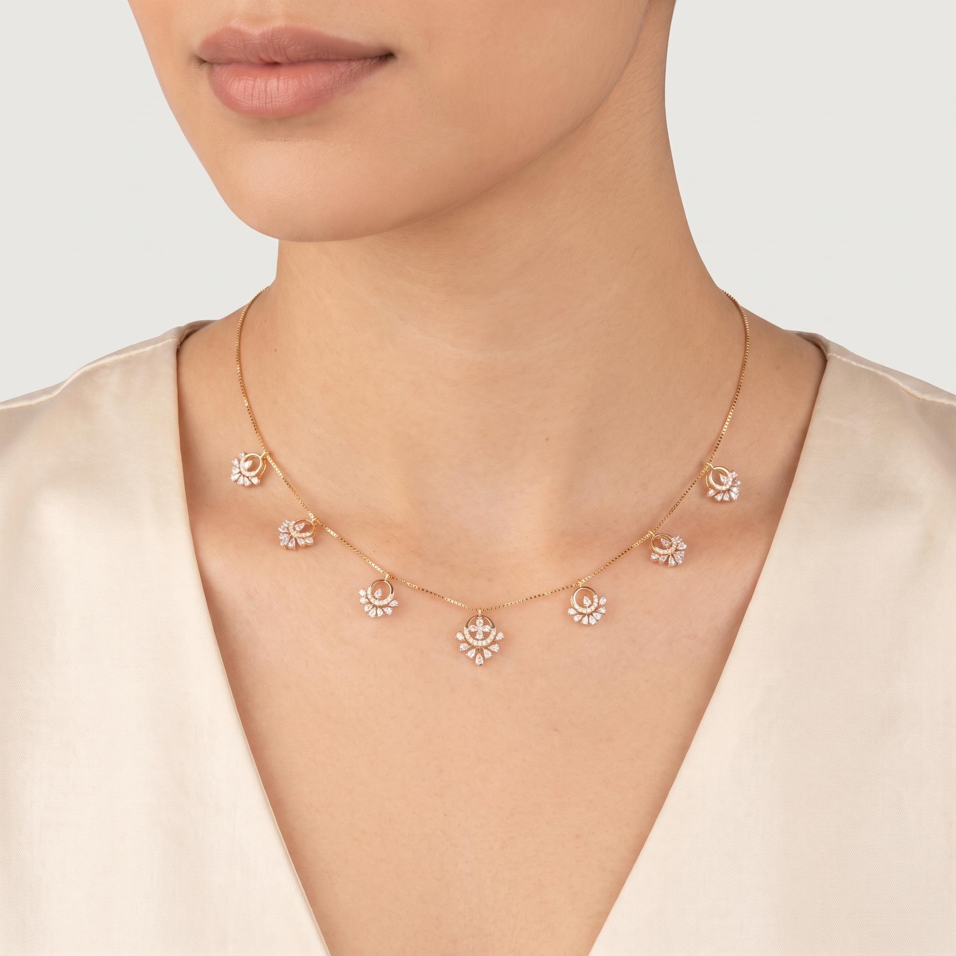 Marquise Diamond Fan Charm Station Necklace on model