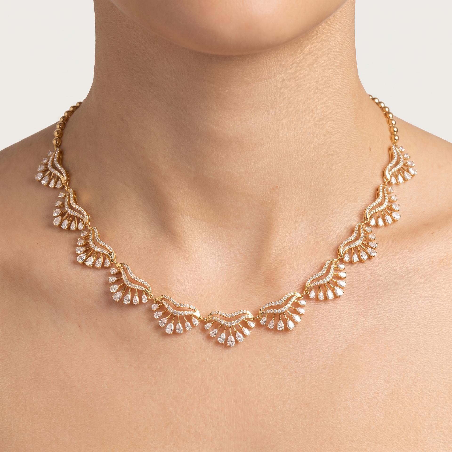 Marquise Diamond Fan Scallop Necklace on model