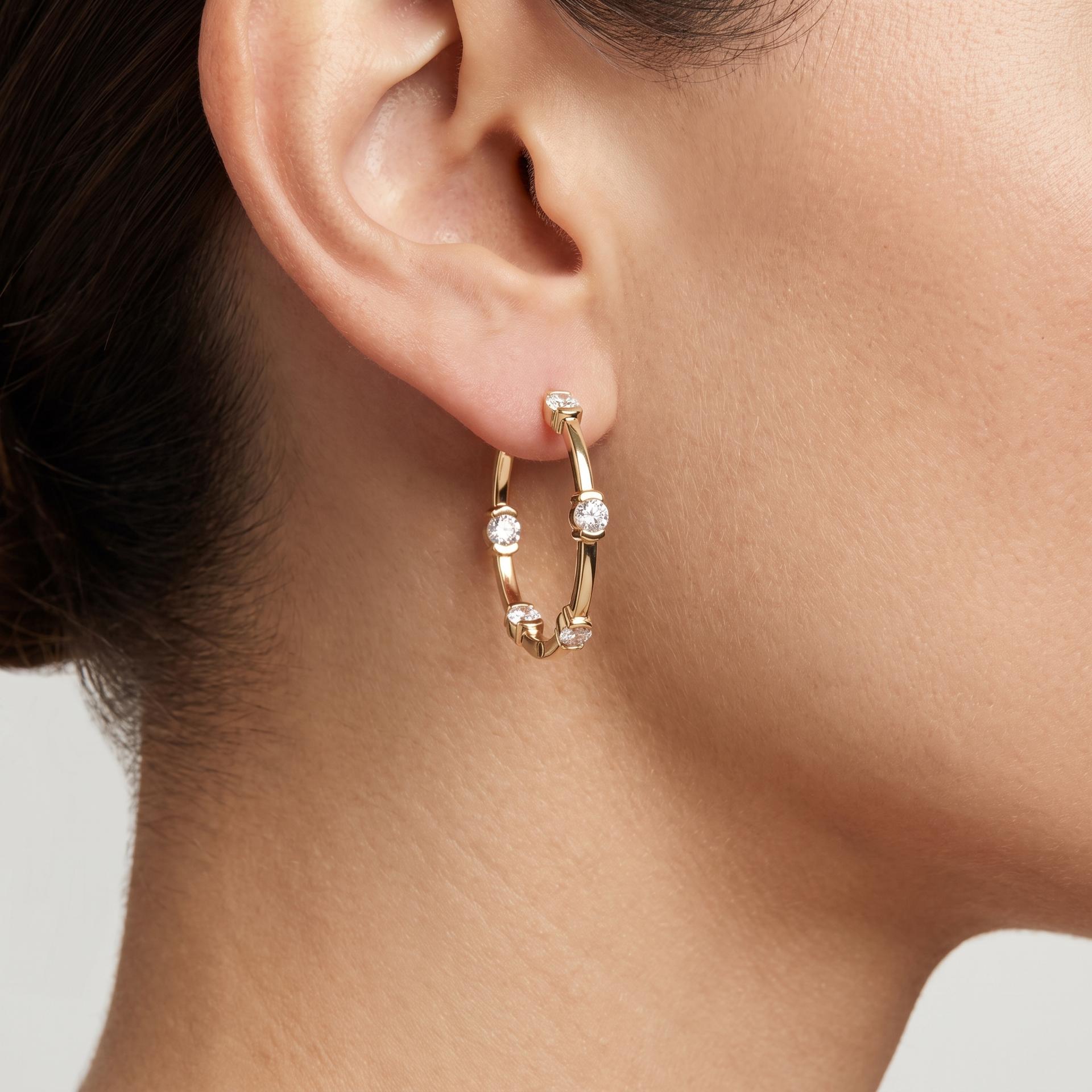 Round Diamond Station Hoop Earrings 3