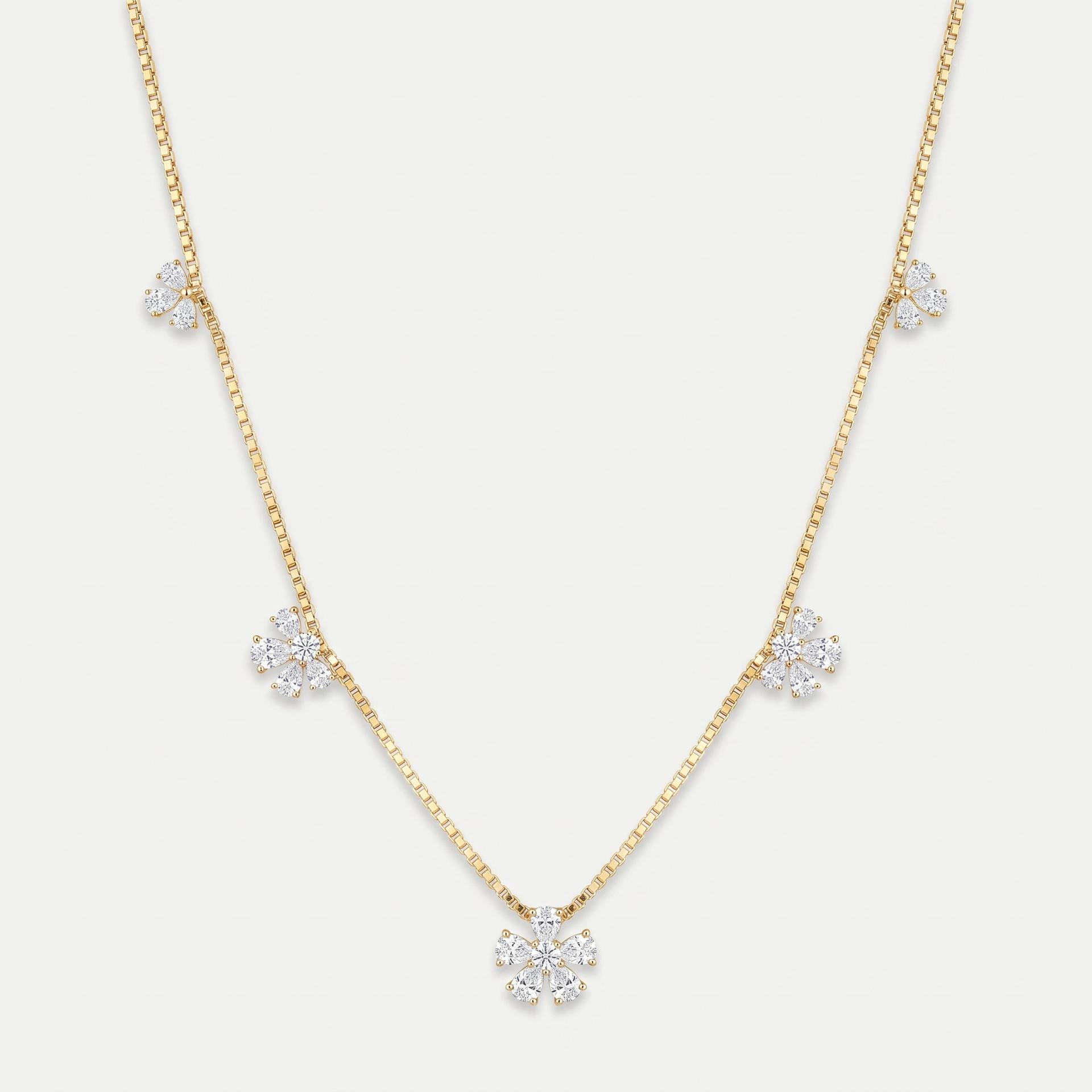 Pear Diamond Graduated Floral Station Necklace