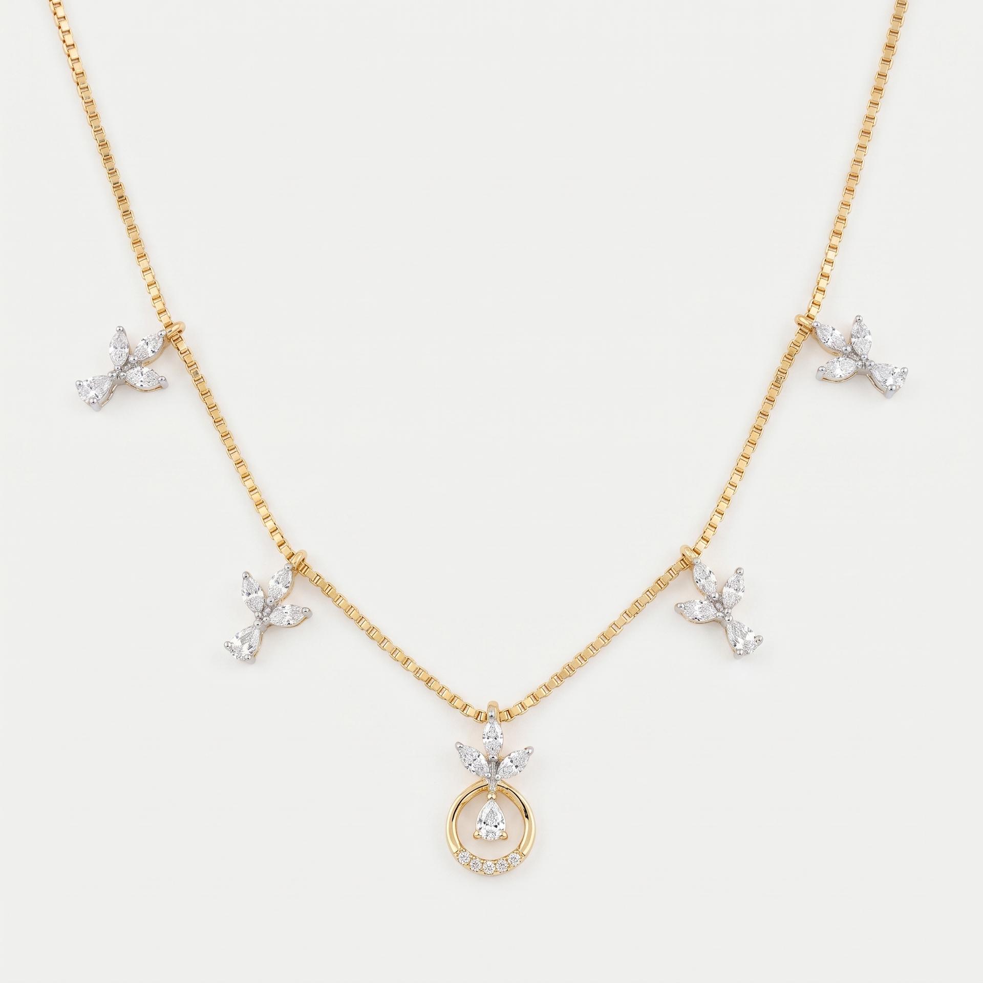 Marquise Diamond Leaf Station with Pear Drop Necklace