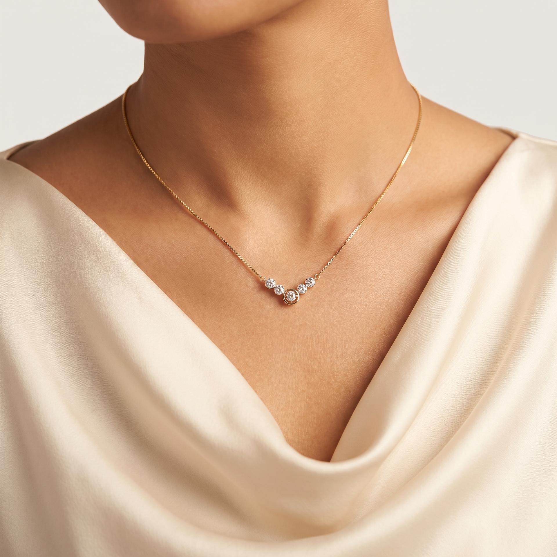 Graduated Round Diamond Bar Link Necklace on model