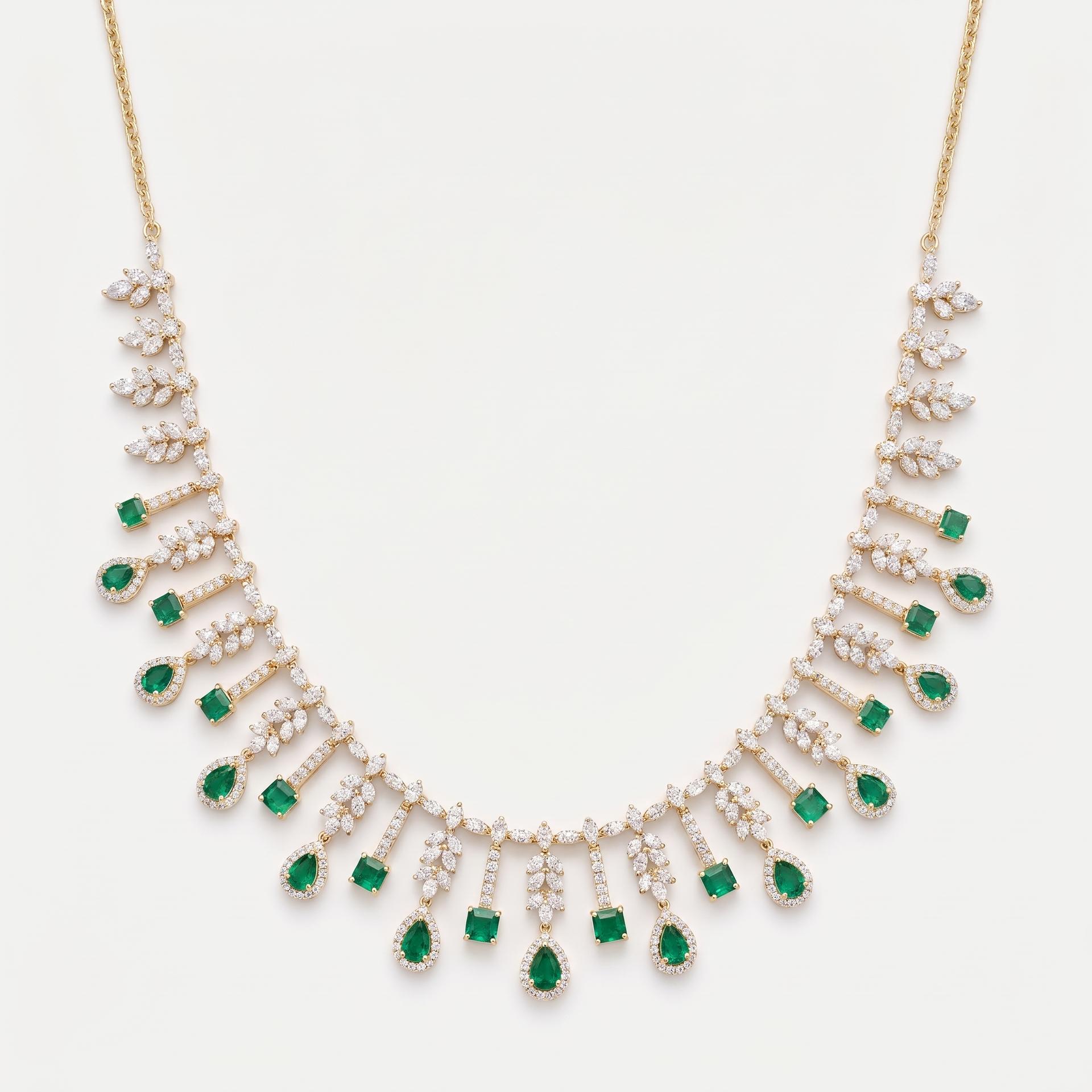 Emerald Pear Drop Diamond Fringe Necklace