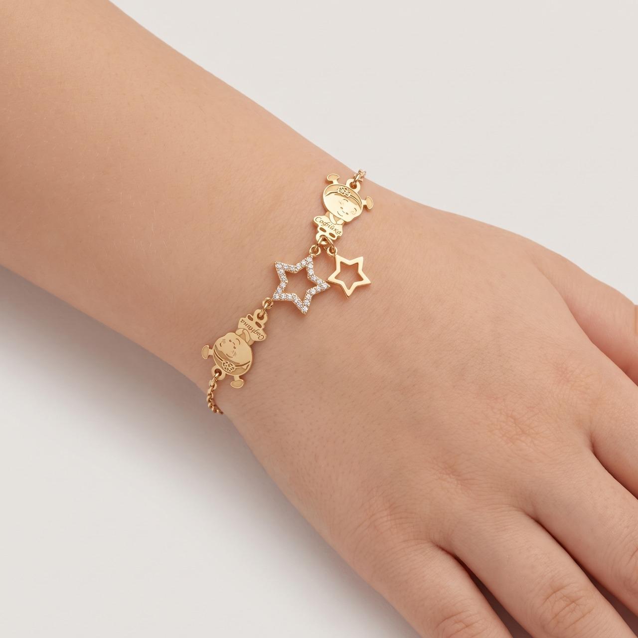 Little Stars — Engraved Cherub Face & Pavé Star Charm Bracelet 3