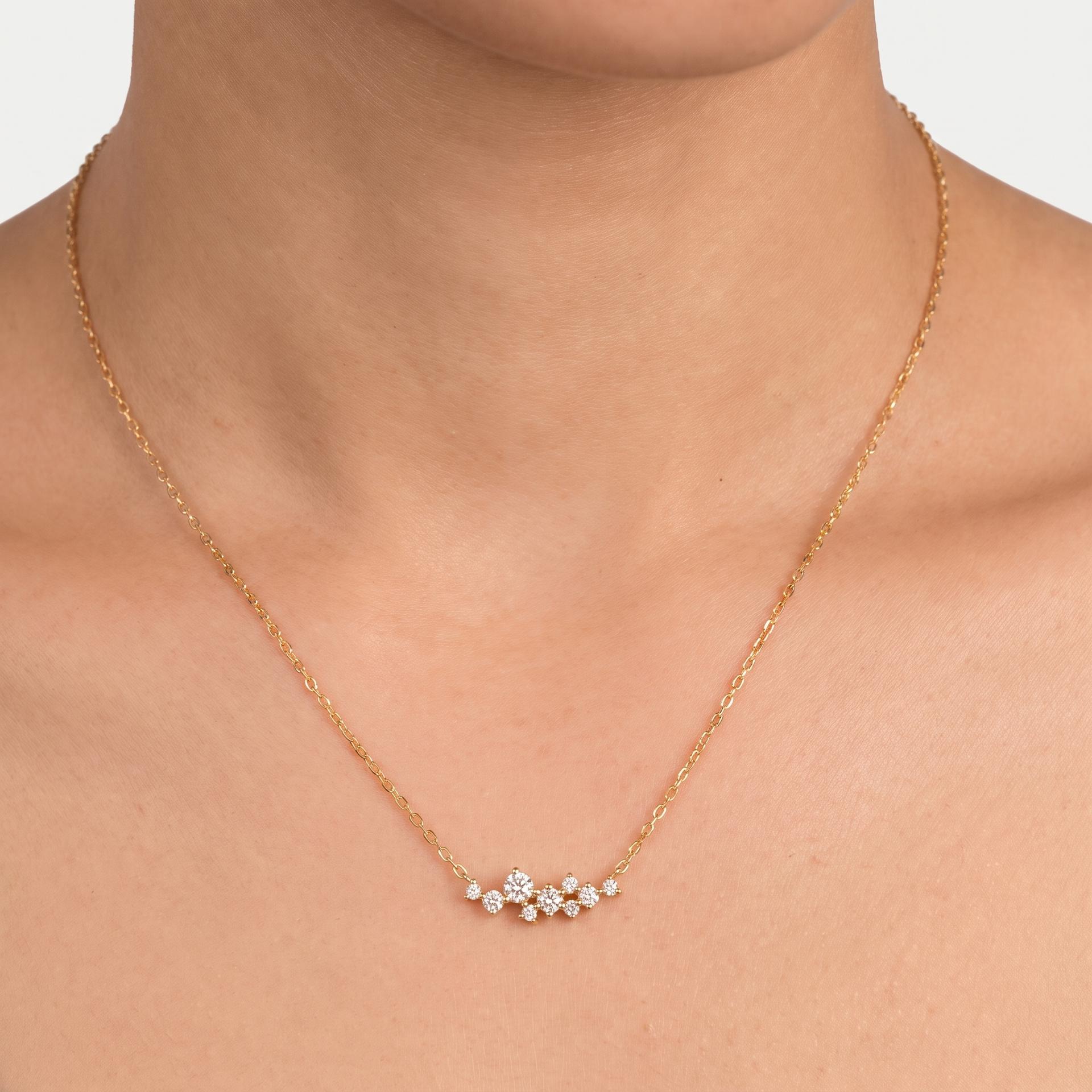 Round Diamond Scattered Cluster Necklace on model