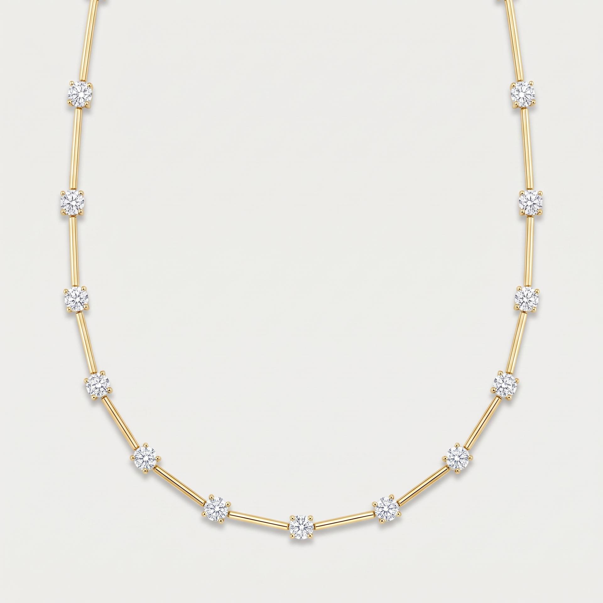 Round Diamond Bar Station Choker Necklace