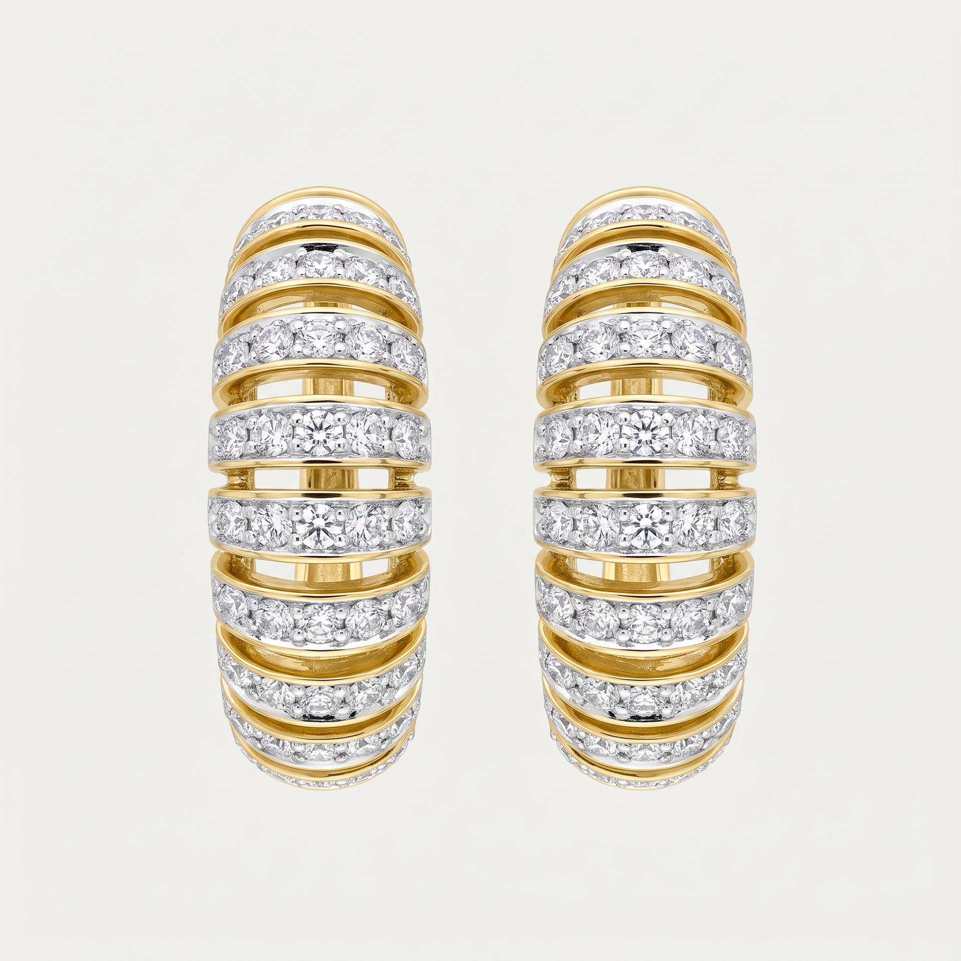 Round Diamond Fluted Hoop Earrings 1