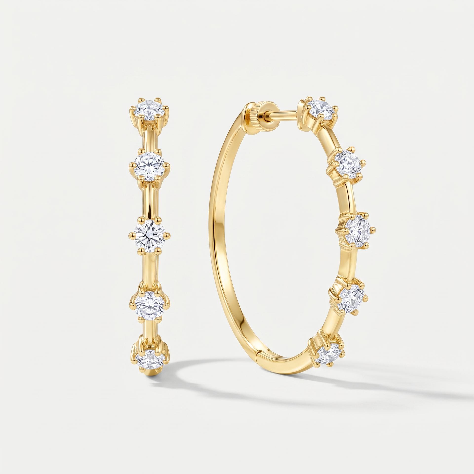 Classic Diamond Station Hoop Earring 1