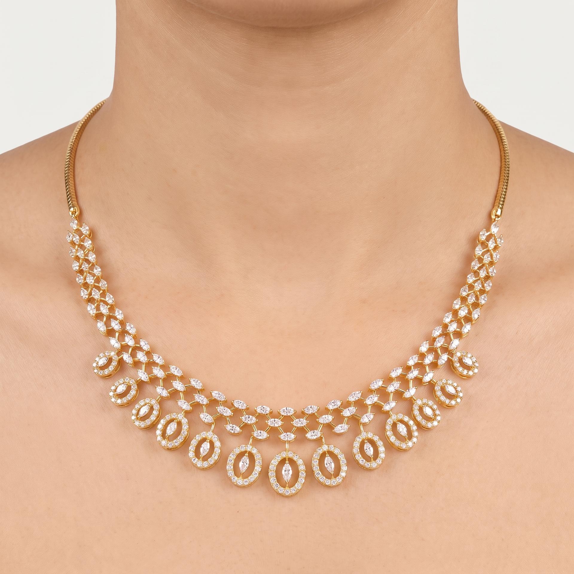 Marquise Diamond Wreath Fringe Necklace on model