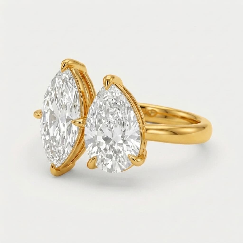 Toi et Moi — Pear & Marquise Diamond Two Stone Ring on model