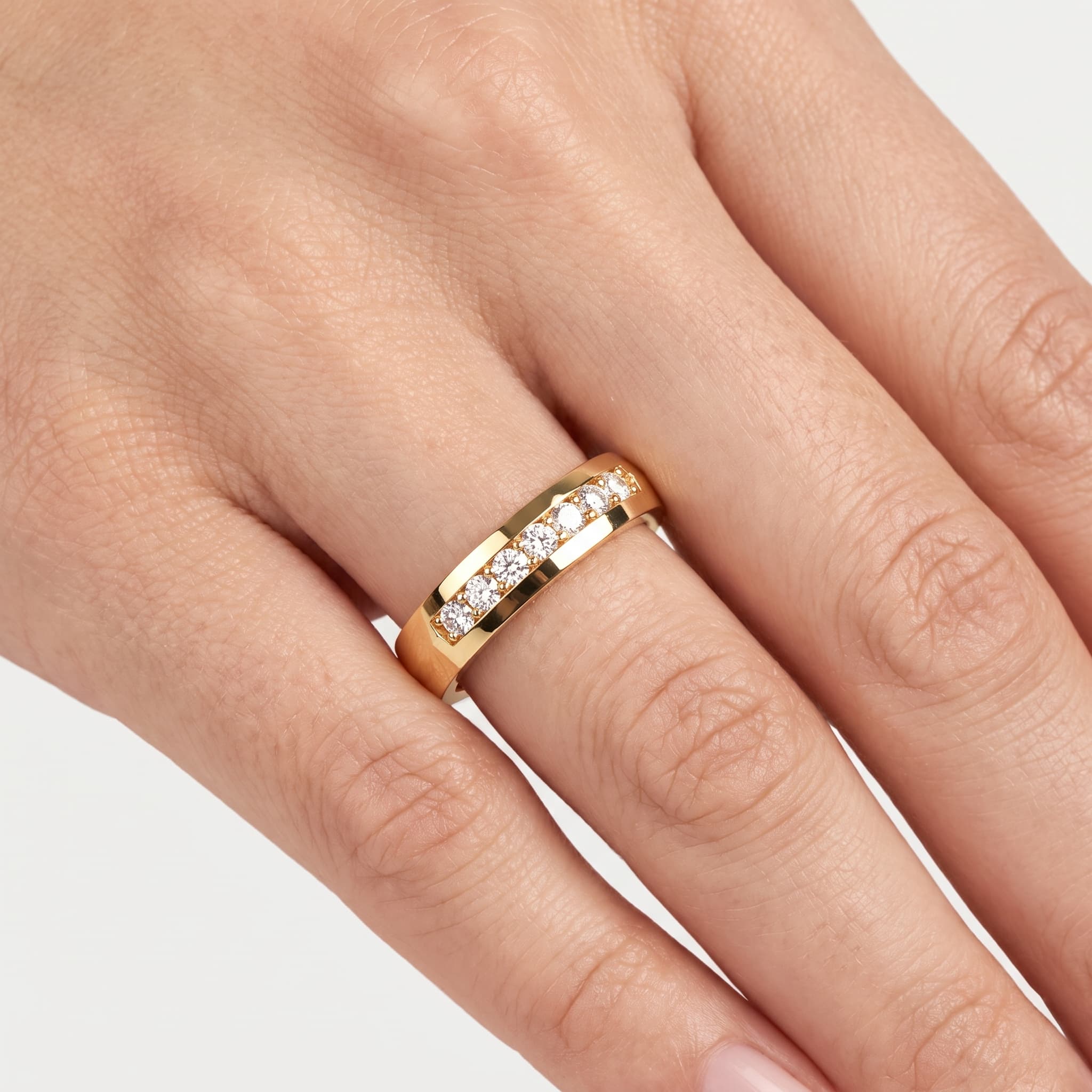 Quiet Vow — Round Diamond Row Wedding Band with Engraved Interior thumbnail 4