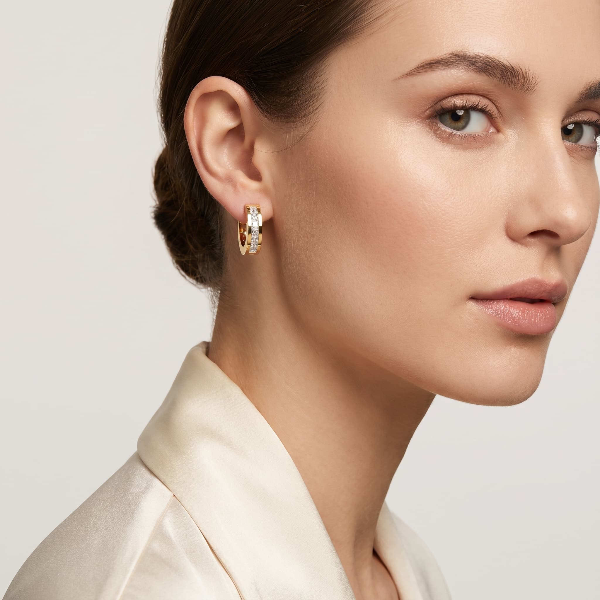 Mosaic Hoop — Princess Cut Diamond Channel Hoop Earrings thumbnail 3