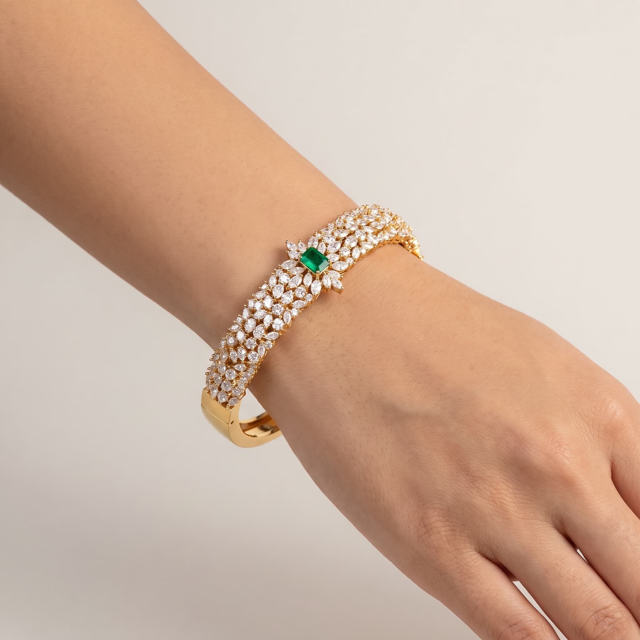 Verdant Crown — Fancy Green Diamond & Marquise Diamond Statement Bangle thumbnail 3