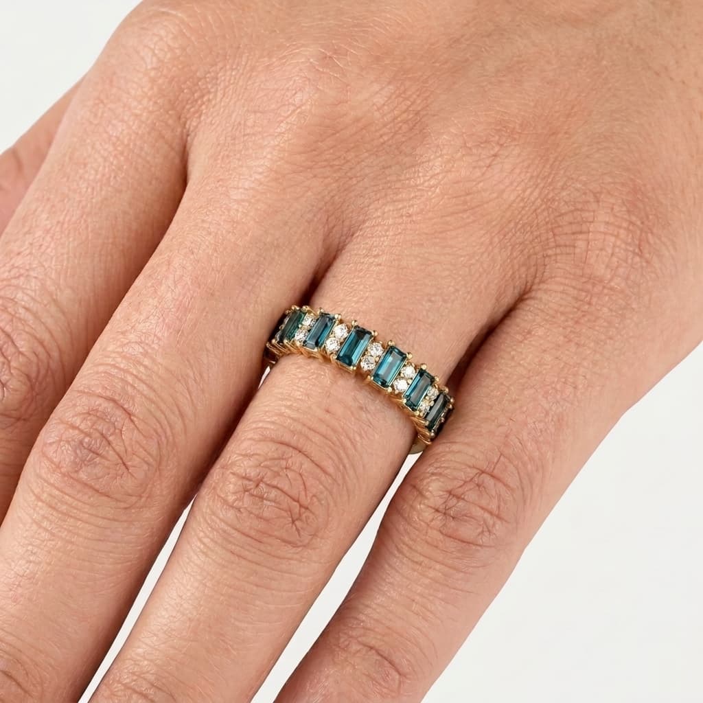Deep Tide — Fancy Blue Baguette Diamond Eternity Band thumbnail 4