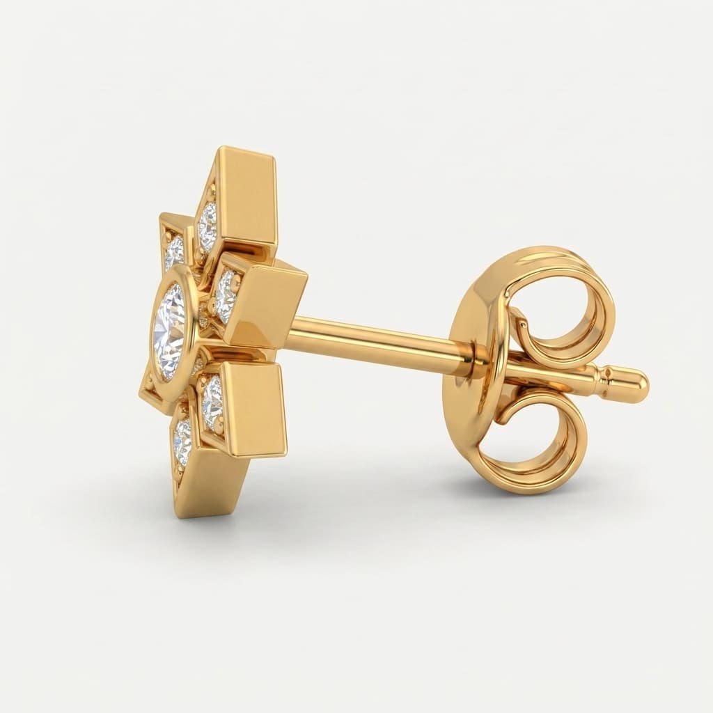 Celestial Star — Bezel Diamond Star Stud Earrings on model