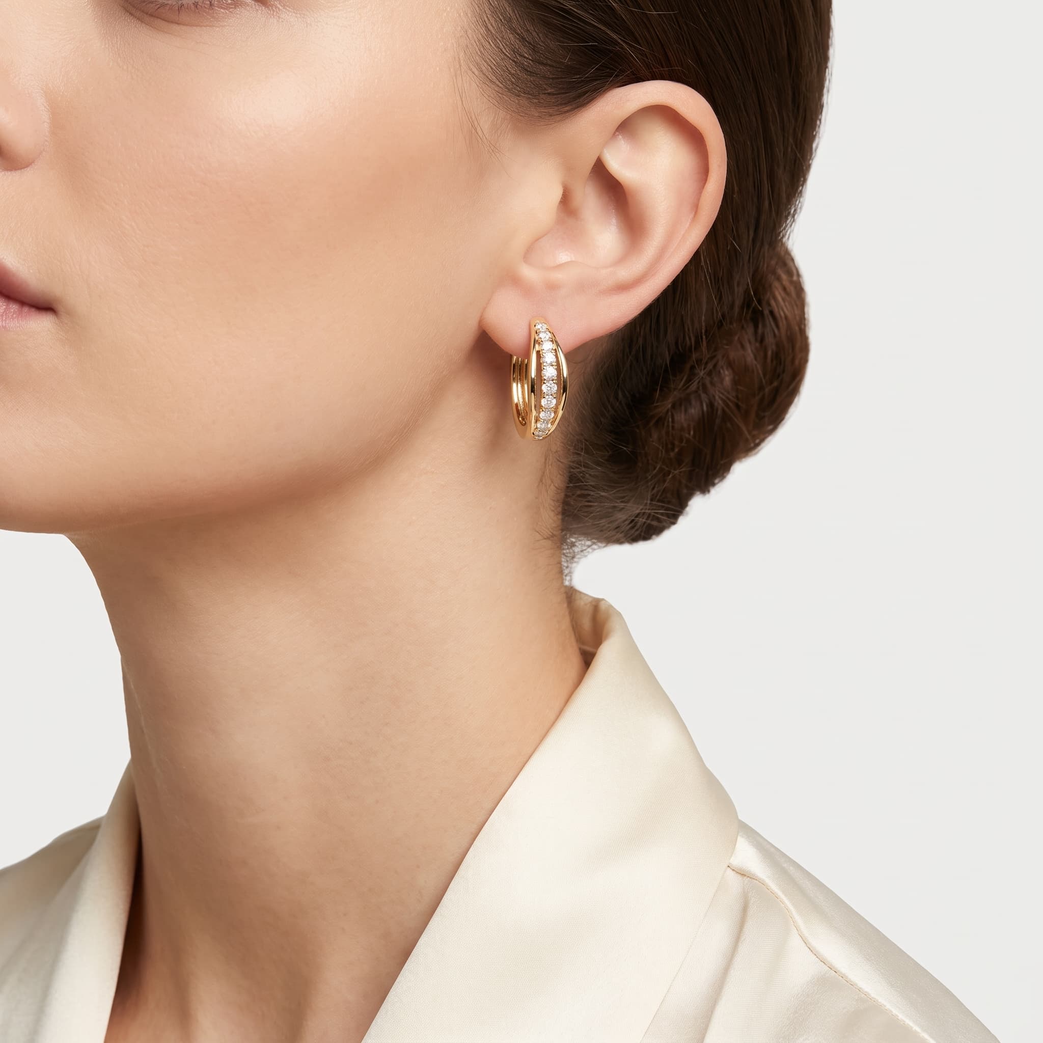 Petal Hoop — Channel Set Diamond Marquise Hoop Earrings on model