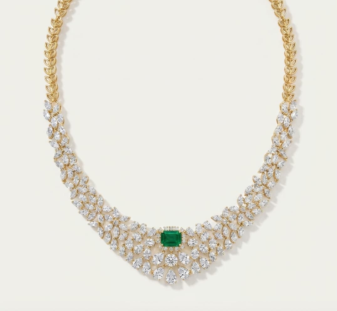 Winter Court — White Diamond & Emerald Collar Necklace