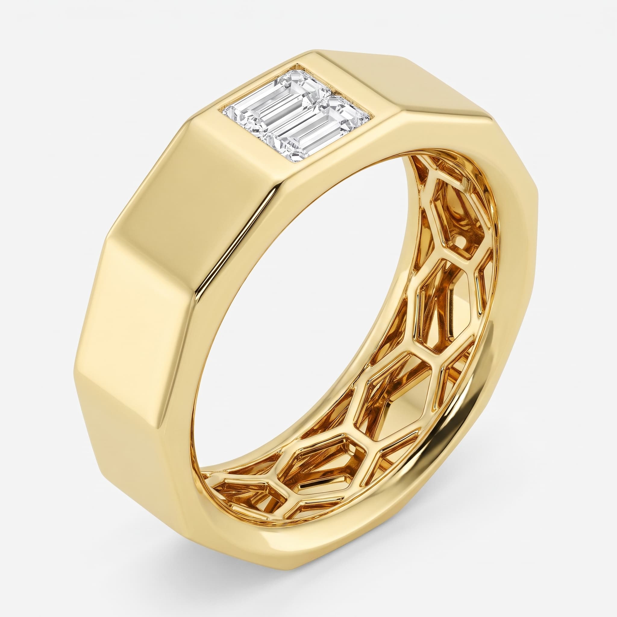 Honeycomb — Stacked Baguette Diamond Wedding Ring on model