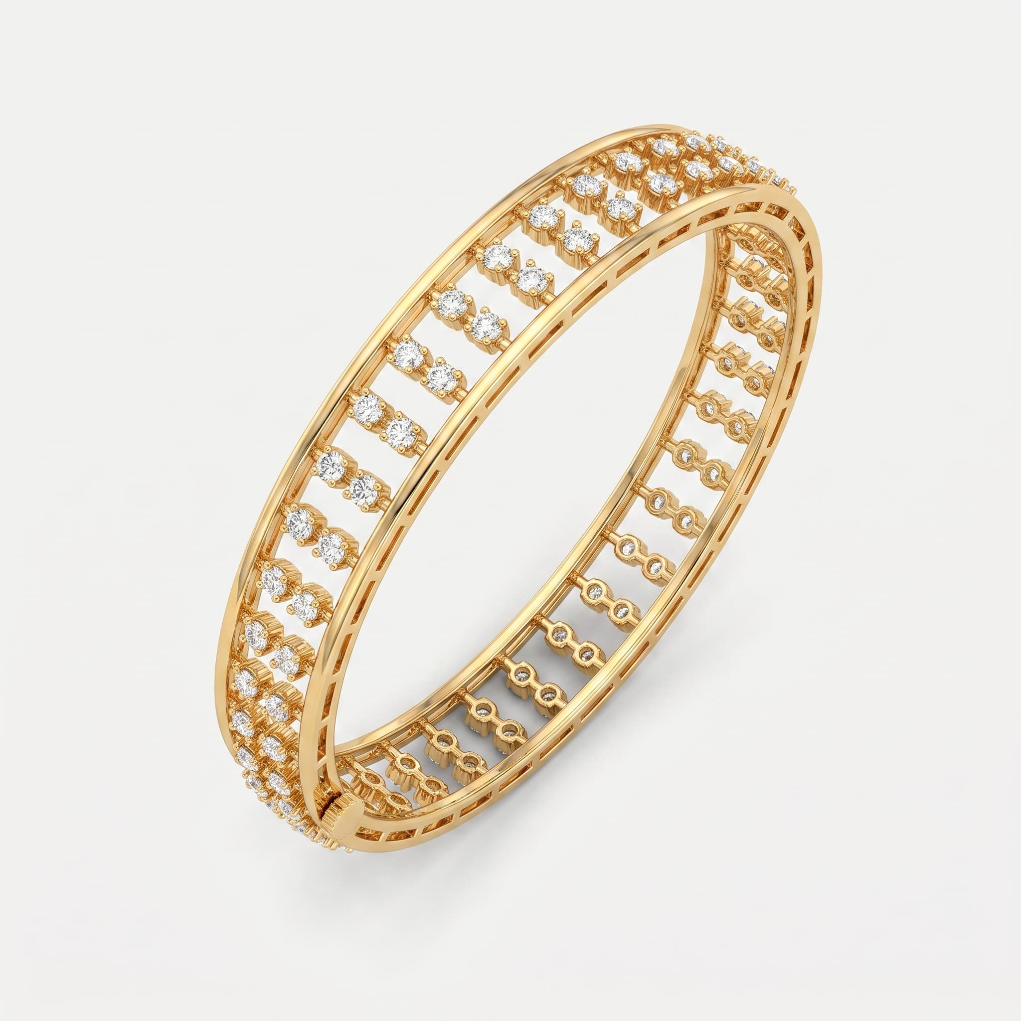 Lattice of Light — Round Diamond Cage Bangle on model
